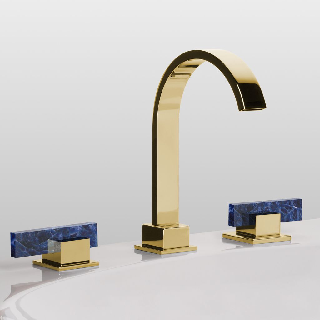  Vòi chậu rửa mặt unlacquered brass bằng đồng Sky Pierre Blue Sodalite Lever 