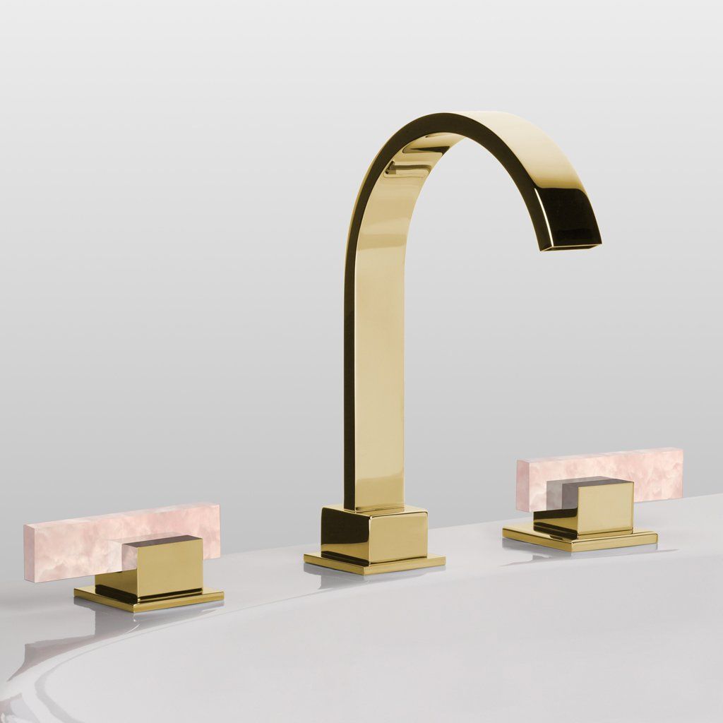  Vòi chậu rửa mặt unlacquered brass bằng đồng Sky Pierre Pink Onyx Lever 