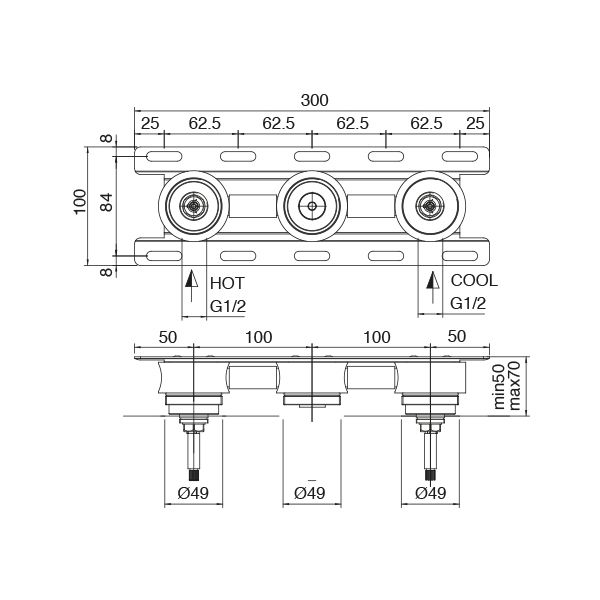  Vòi chậu rửa mặt gắn tường Z316 stainless steel - 3301BLI030 