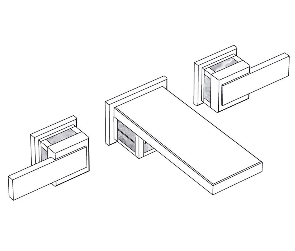  Vòi chậu rửa mặt gắn tường bằng đồng Square Luxe White Carrara Lever - 1303 