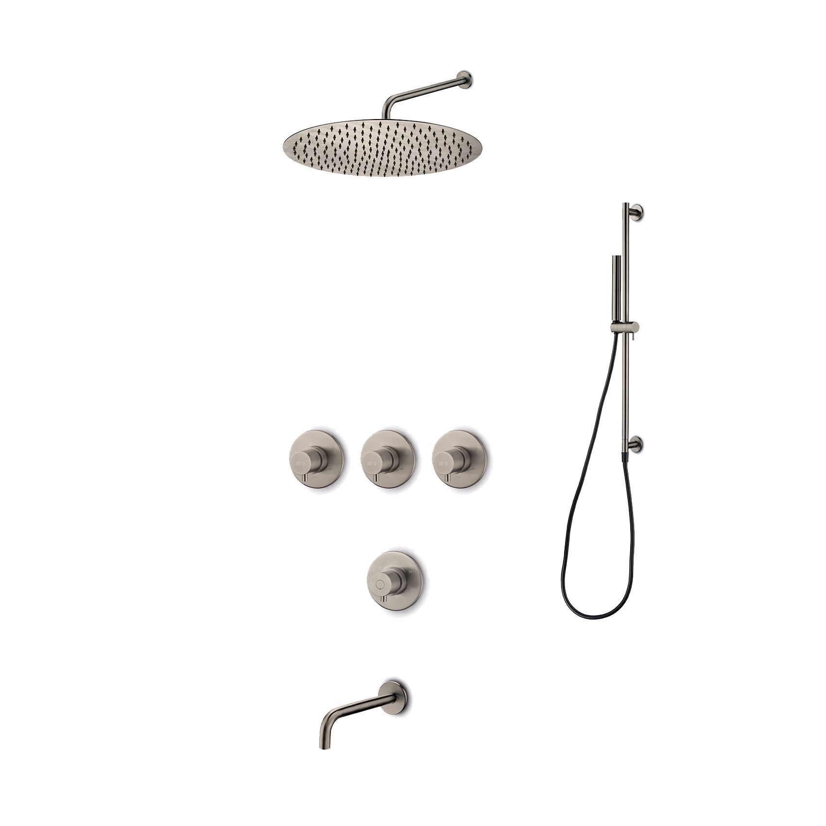  Bộ vòi sen âm tường, điều chỉnh nhiệt độ, vòi nước, sen cầm tay với thanh trượt shared Slimline stainless steel 