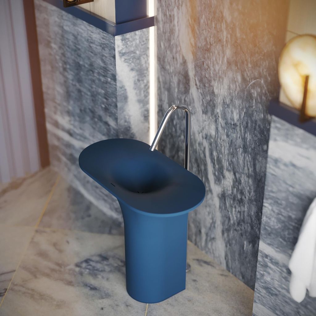 Chậu lavabo chân dài bằng mineral glass composite Ahri Galaxy