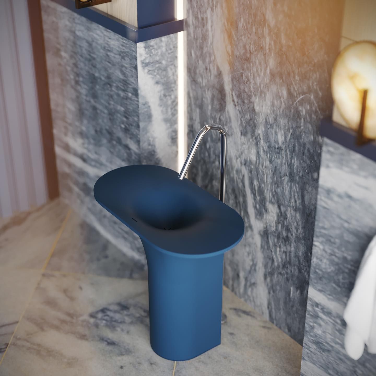 Chậu lavabo chân dài bằng mineral glass composite Ahri Galaxy