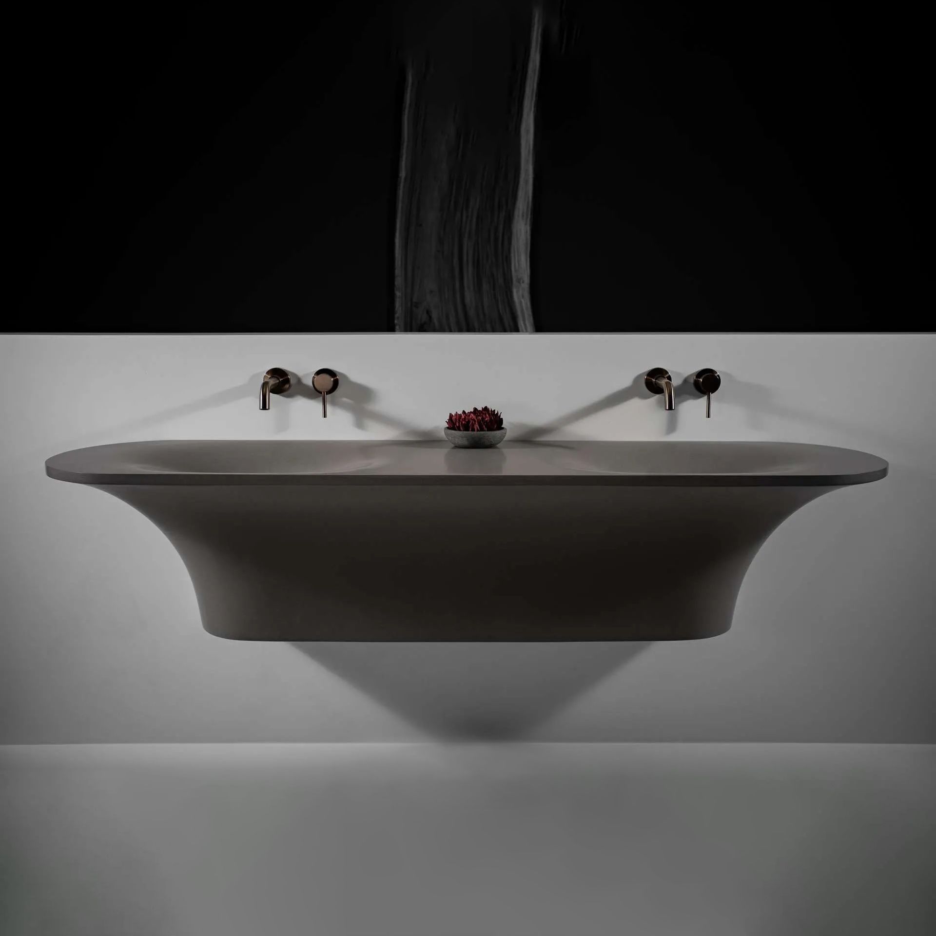 Chậu lavabo đôi treo tường mineral glass composite Ahri Double Shadow