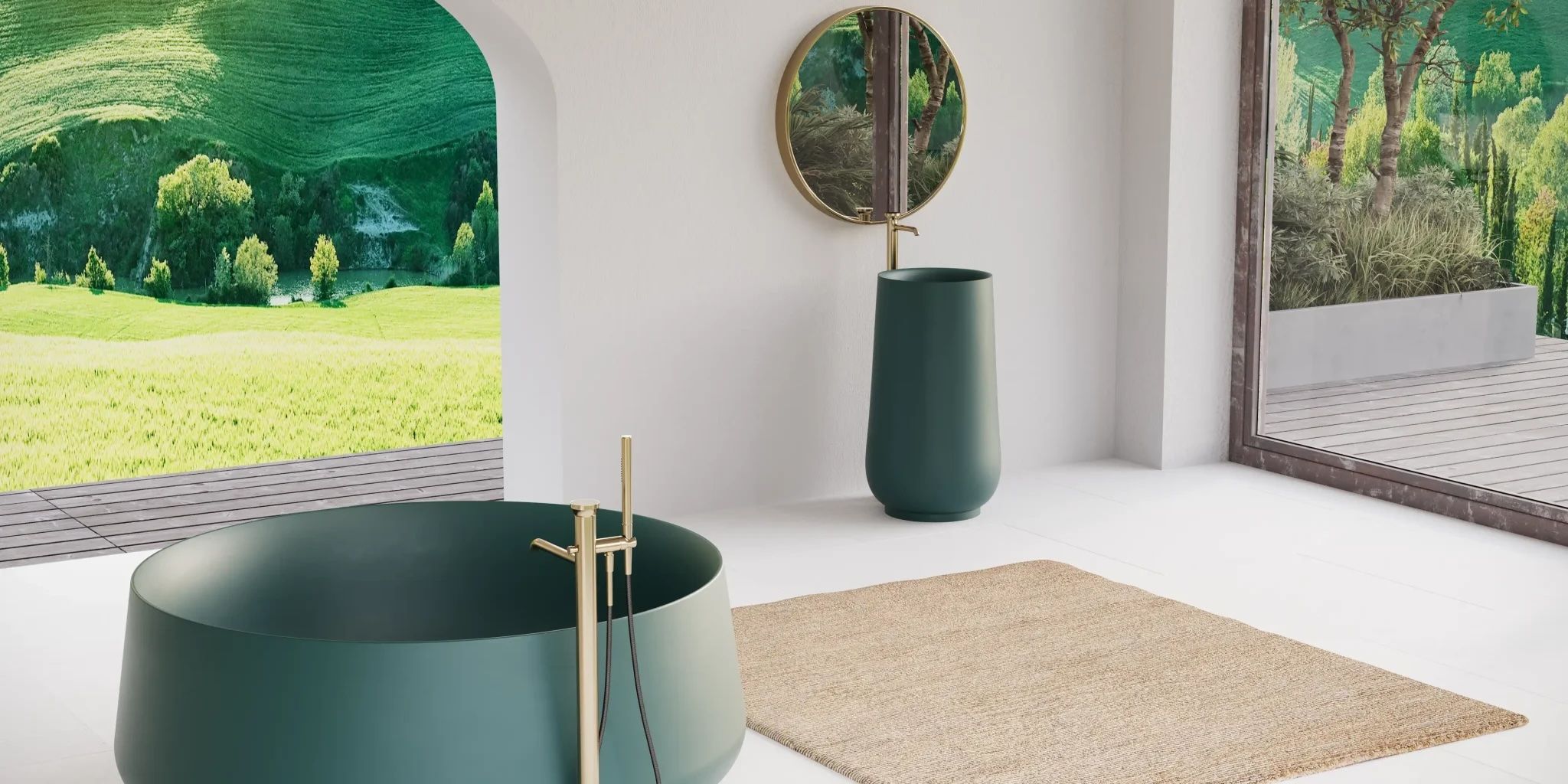 Chậu lavabo chân dài bằng mineral glass composite Brandi Storm