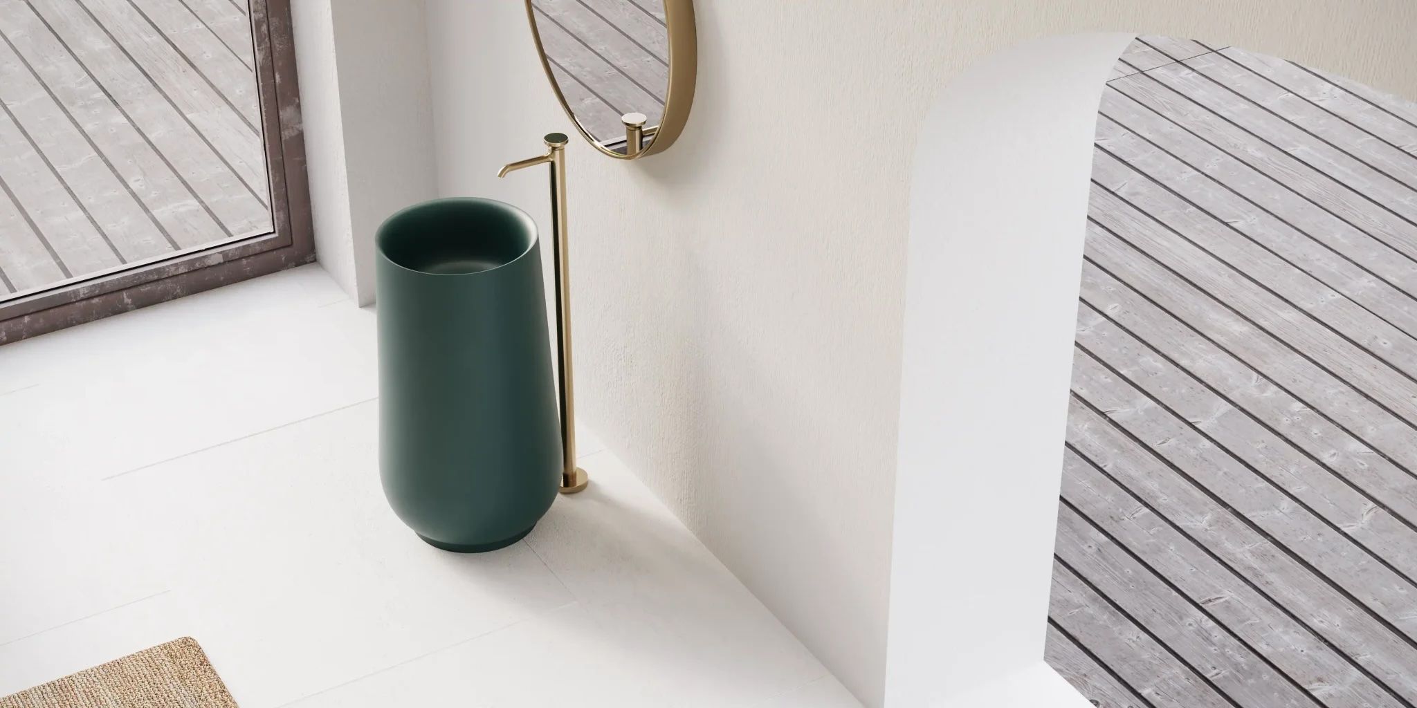 Chậu lavabo chân dài bằng mineral glass composite Brandi Storm