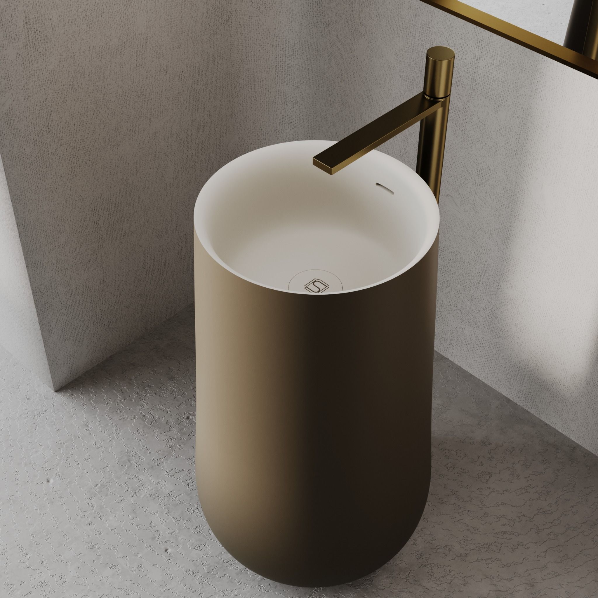 Chậu lavabo chân dài bằng mineral glass composite Brandi Tuscan