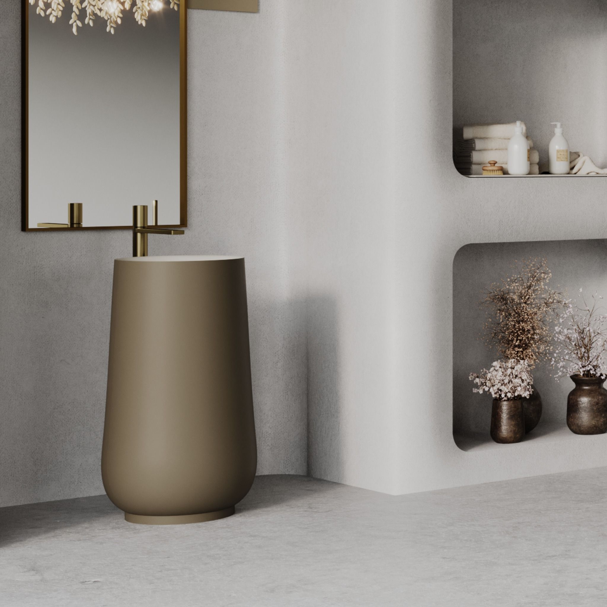 Chậu lavabo chân dài bằng mineral glass composite Brandi Tuscan