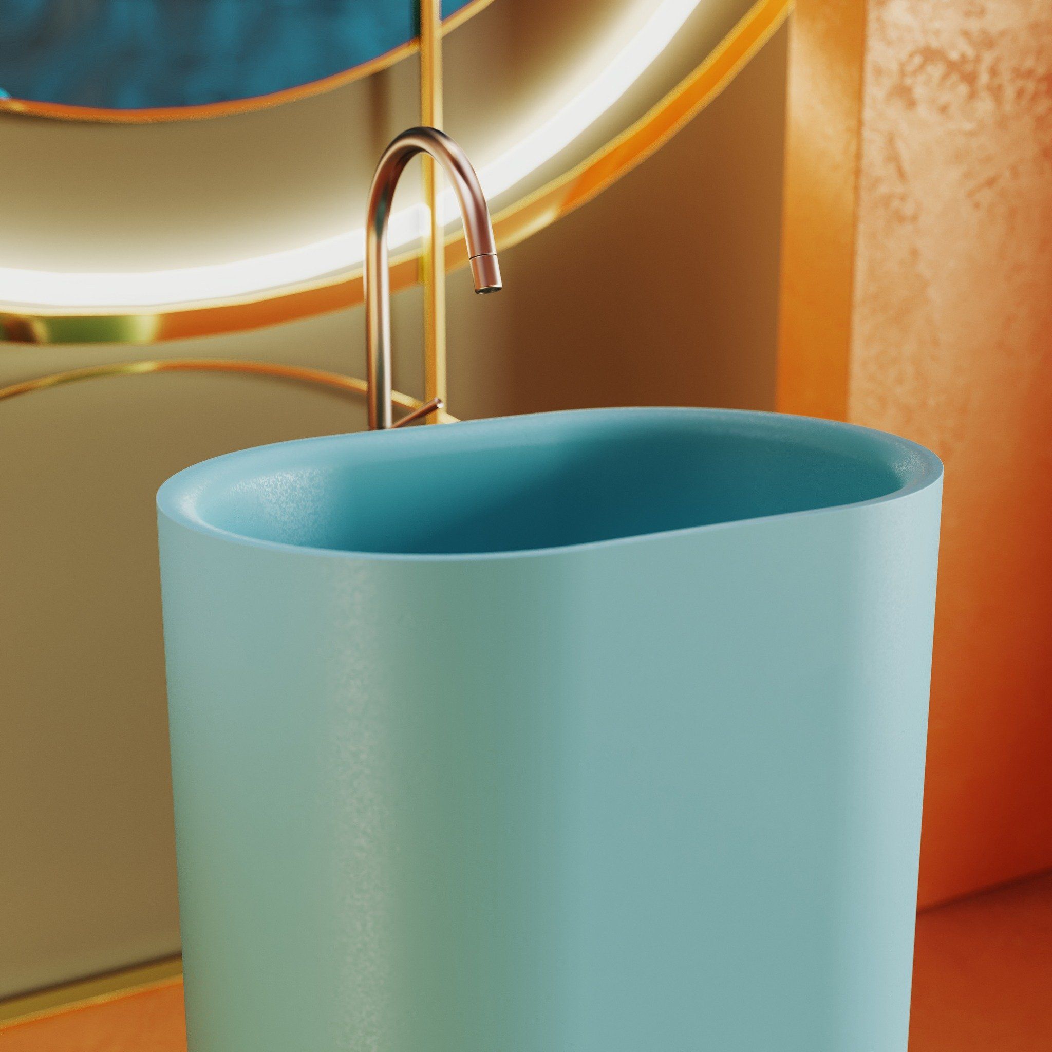 Chậu lavabo chân dài bằng mineral glass composite Christoph Aquamarine
