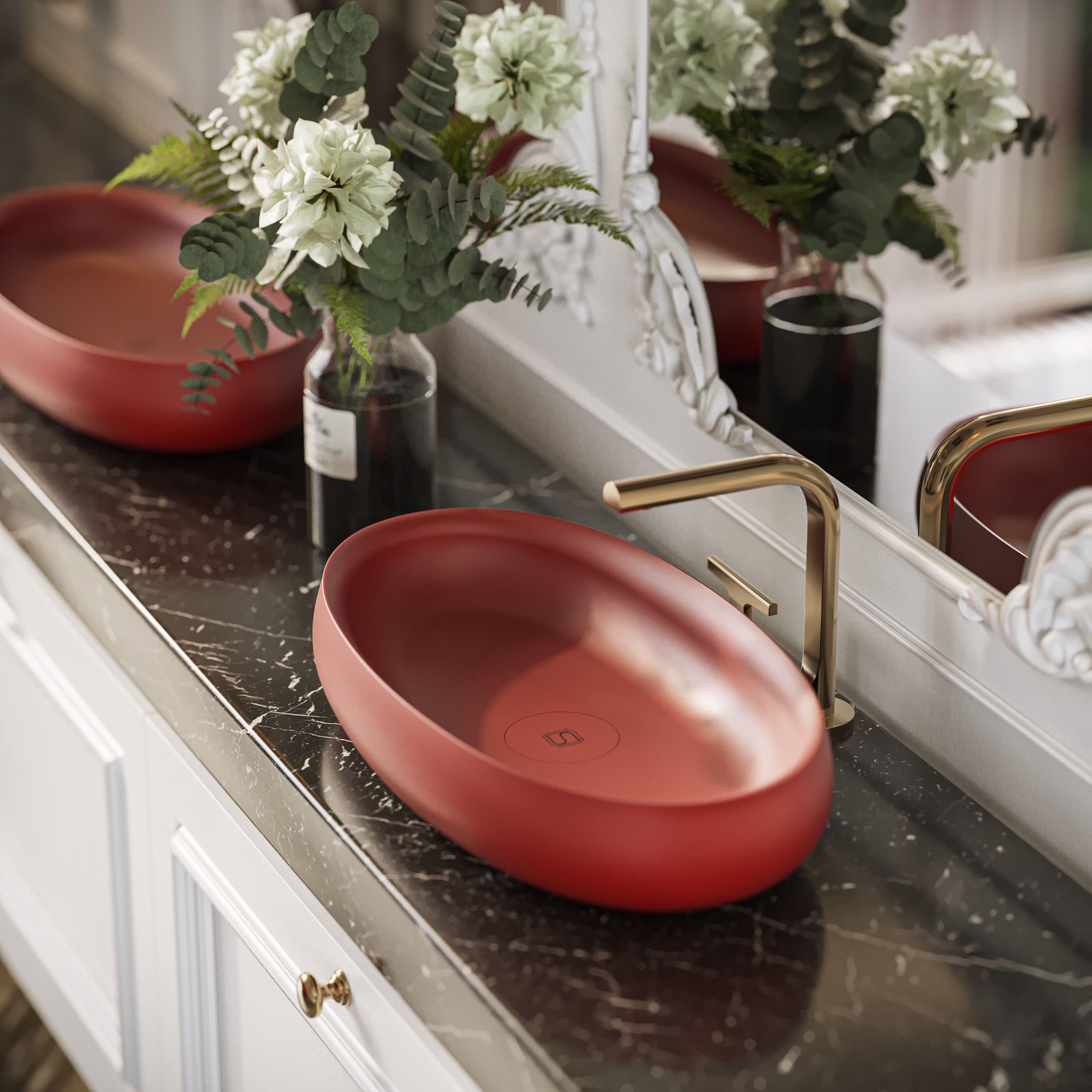 Chậu lavabo để bàn mineral glass composite Elizabeth Rose