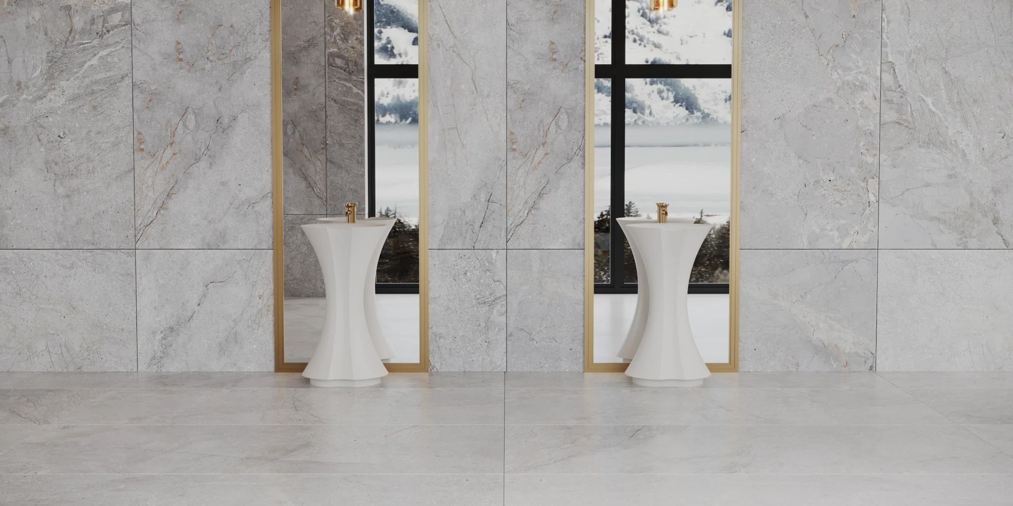 Chậu lavabo chân dài bằng mineral glass composite Isabel Cotton