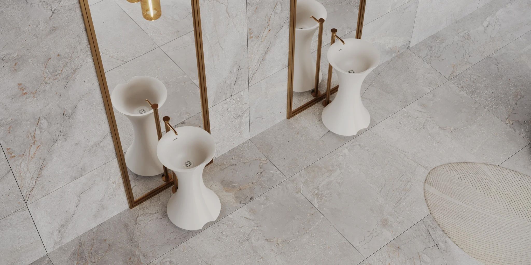 Chậu lavabo chân dài bằng mineral glass composite Isabel Cotton