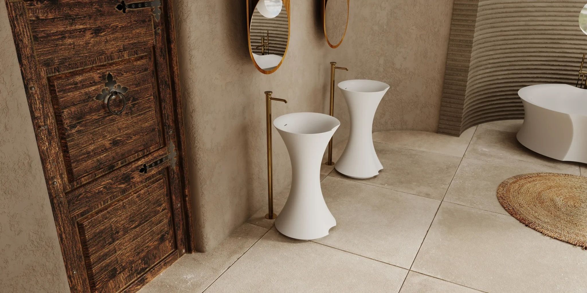 Chậu lavabo chân dài bằng mineral glass composite Isabel Cotton