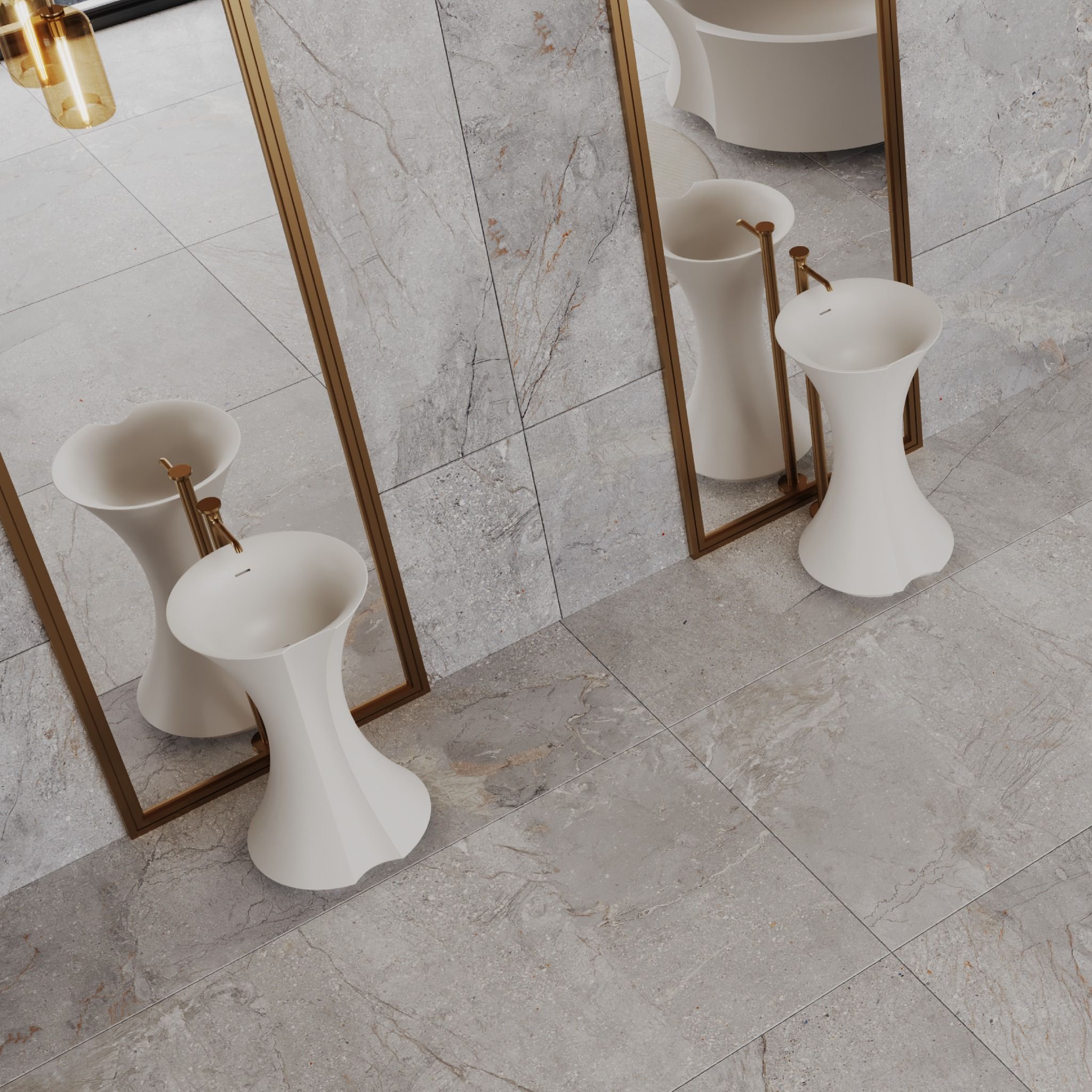Chậu lavabo chân dài bằng mineral glass composite Isabel Cotton