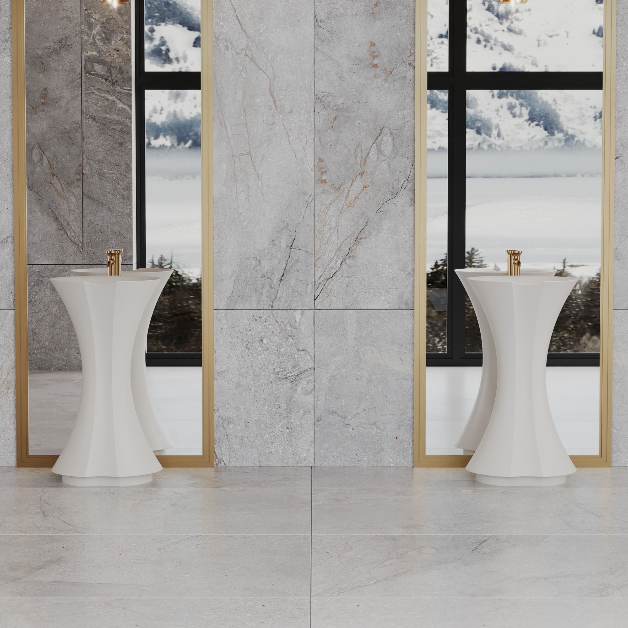 Chậu lavabo chân dài bằng mineral glass composite Isabel Cotton