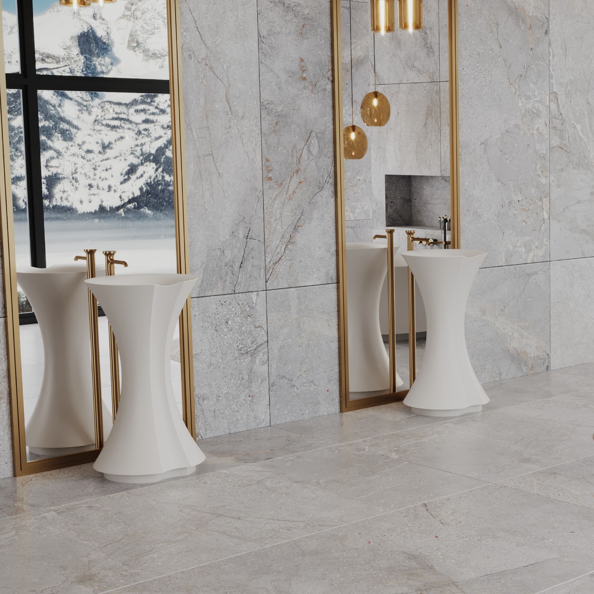 Chậu lavabo chân dài bằng mineral glass composite Isabel Cotton