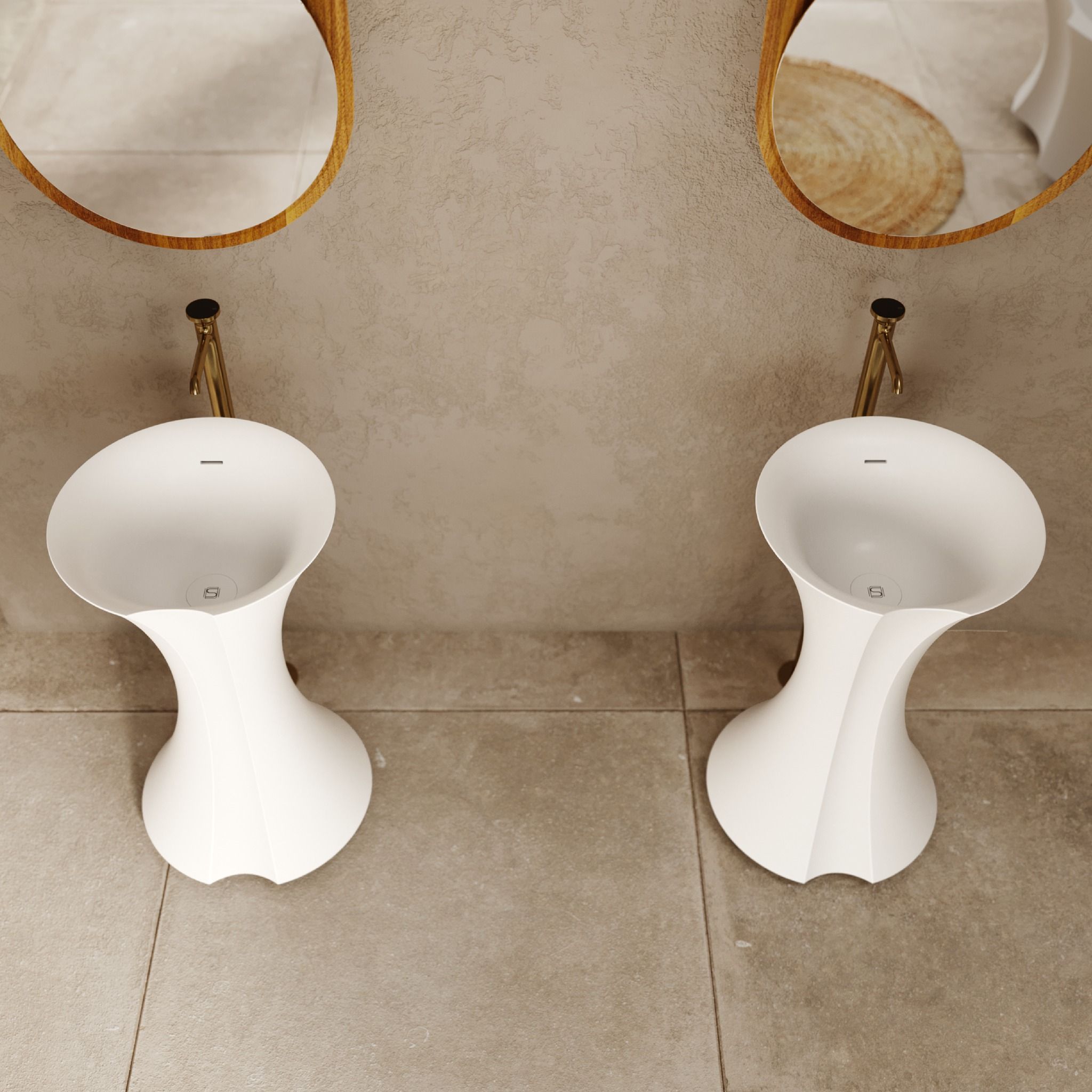 Chậu lavabo chân dài bằng mineral glass composite Isabel Cotton