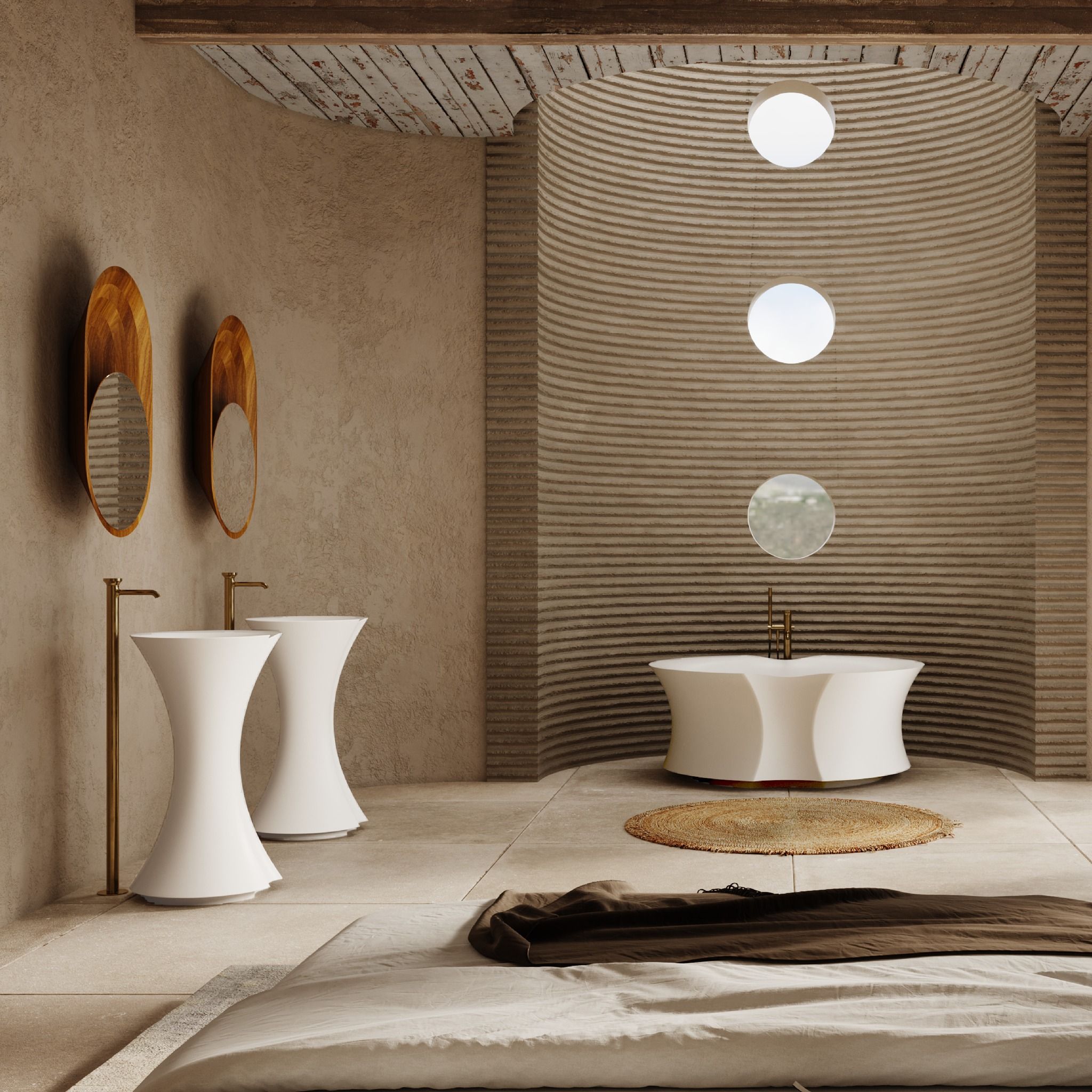 Bồn tắm bằng mineral glass composite Isabel Cosmic Latte