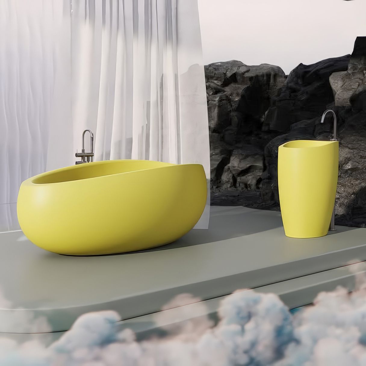 Chậu lavabo chân dài bằng mineral glass composite Madison Aurora
