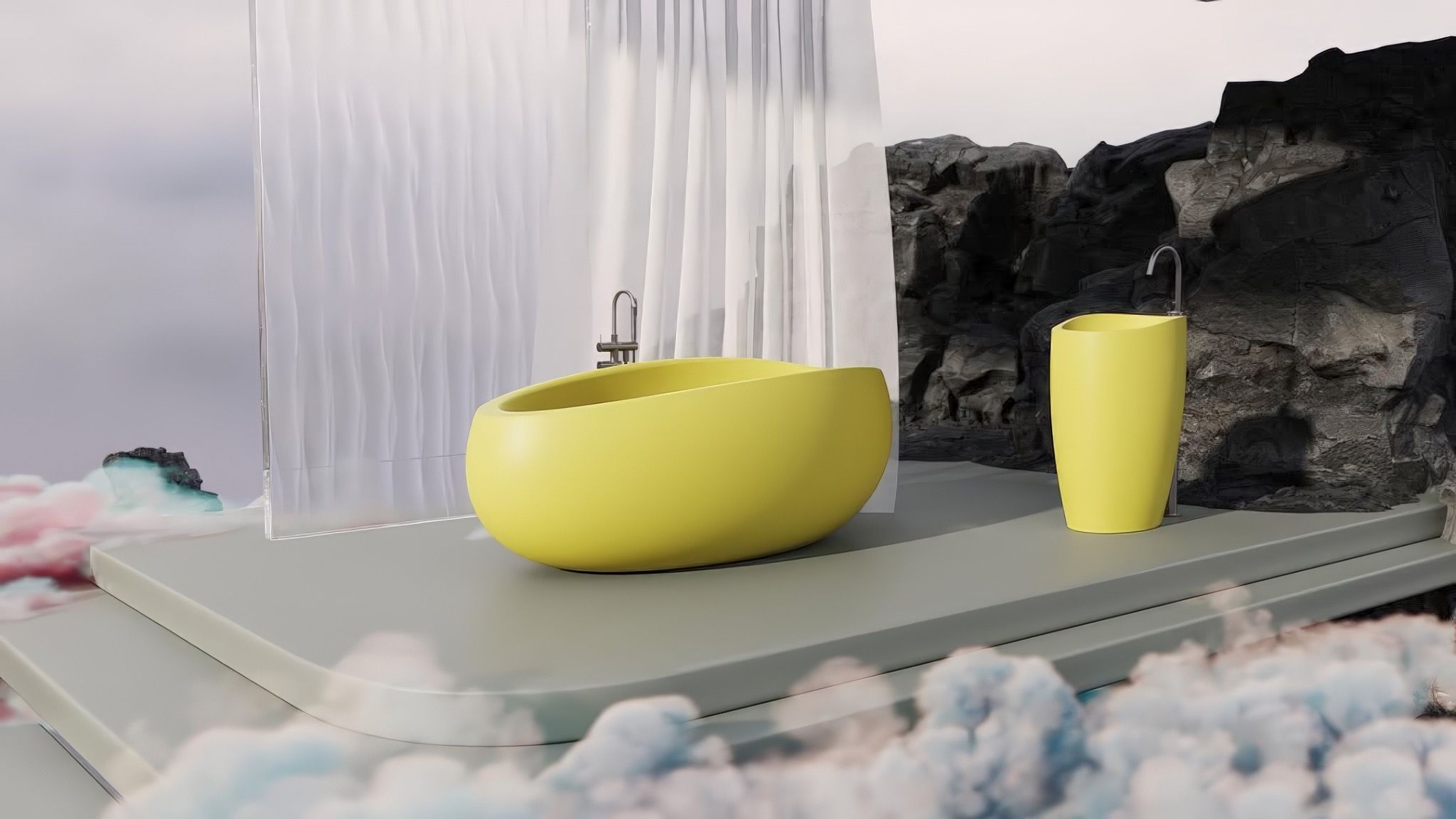 Chậu lavabo chân dài bằng mineral glass composite Madison Aurora
