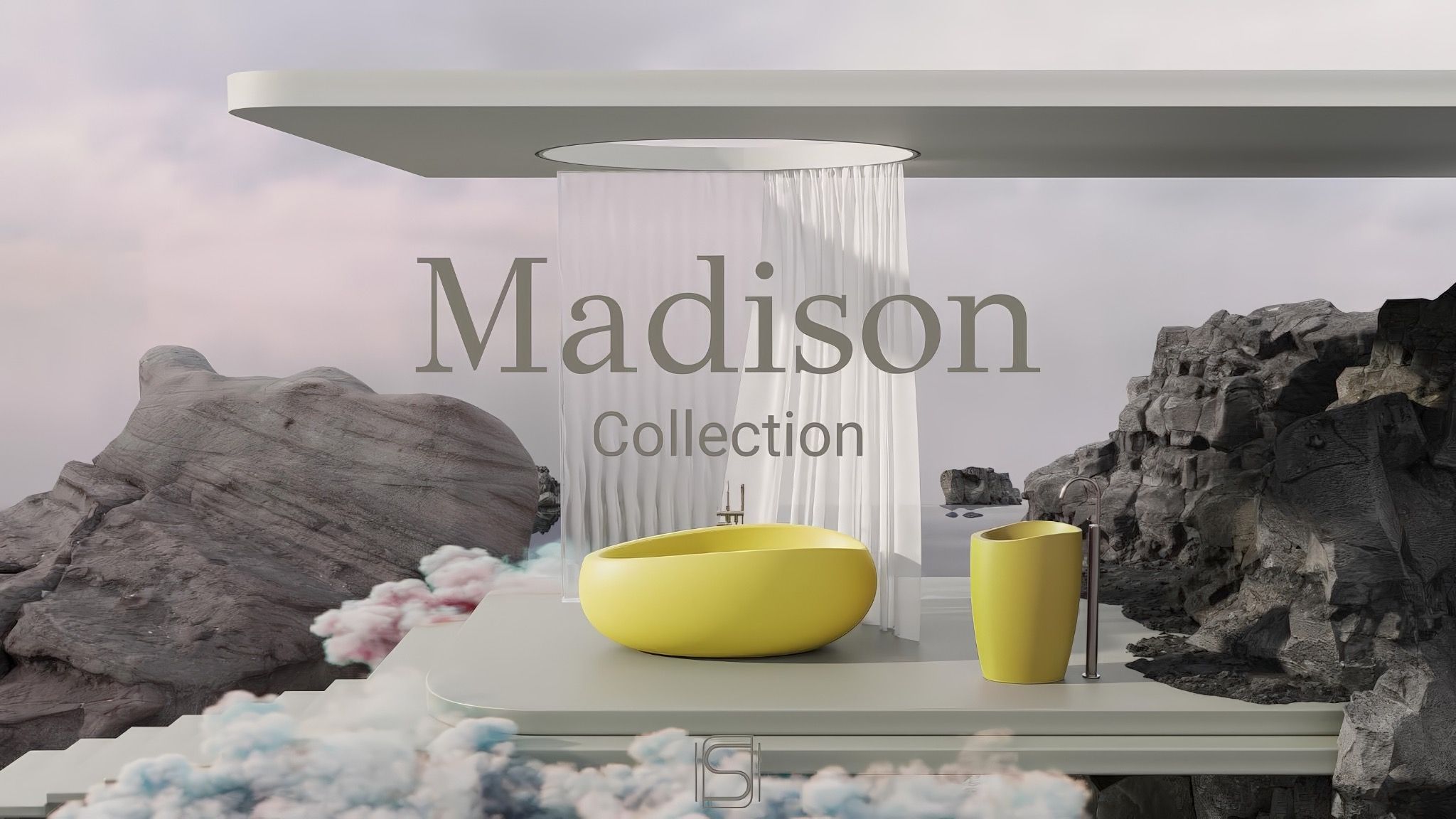 Chậu lavabo chân dài bằng mineral glass composite Madison Aurora
