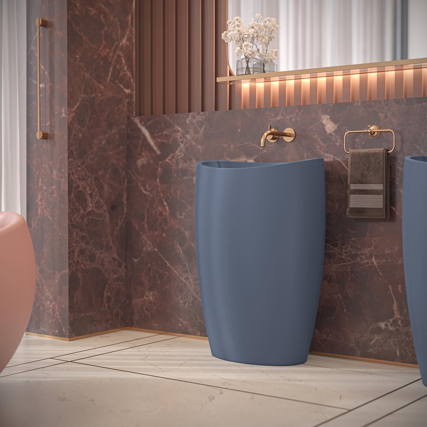 Chậu lavabo chân dài bằng mineral glass composite Marina Blue