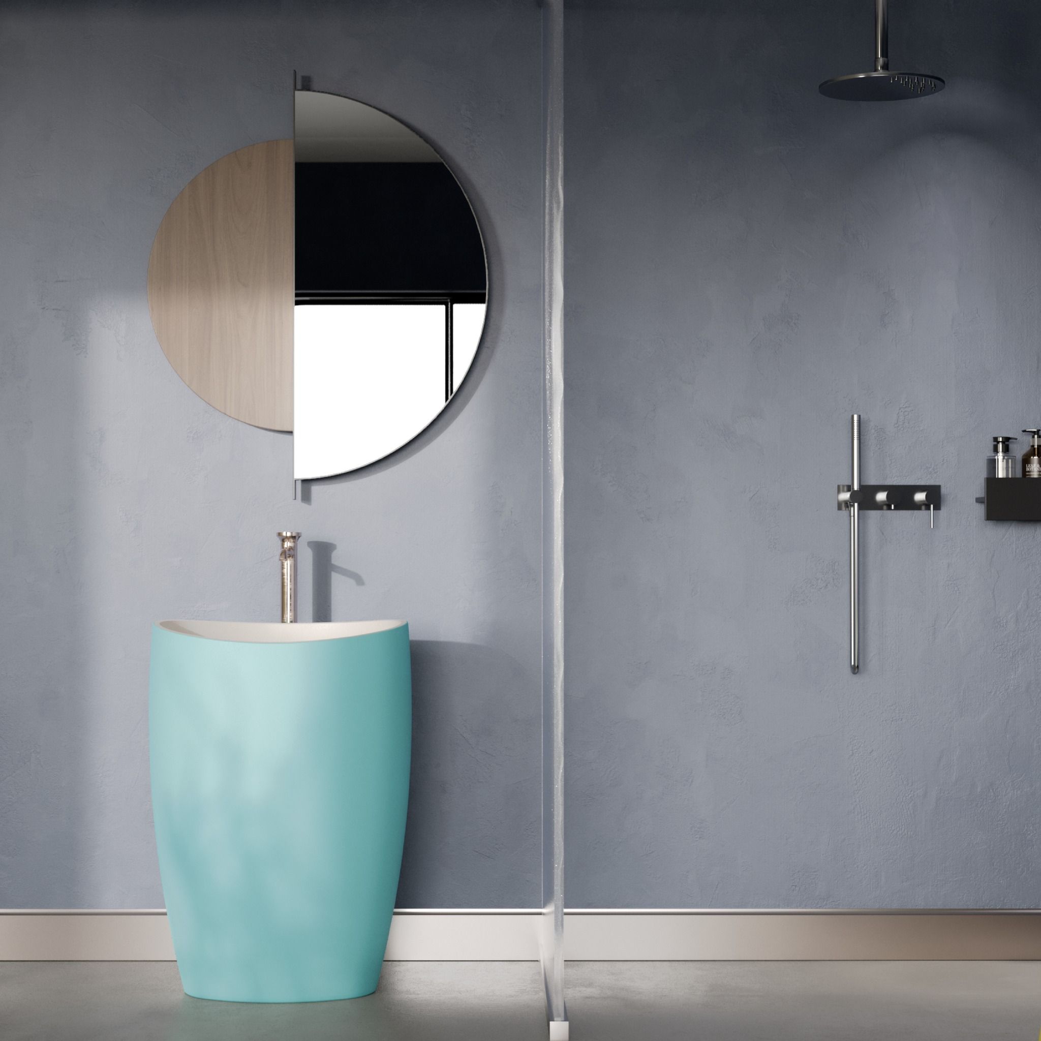 Chậu lavabo chân dài bằng mineral glass composite Marina Celeste - Cotton