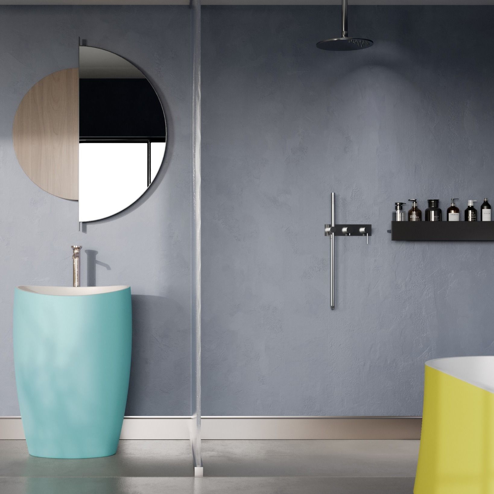 Chậu lavabo chân dài bằng mineral glass composite Marina Celeste - Cotton