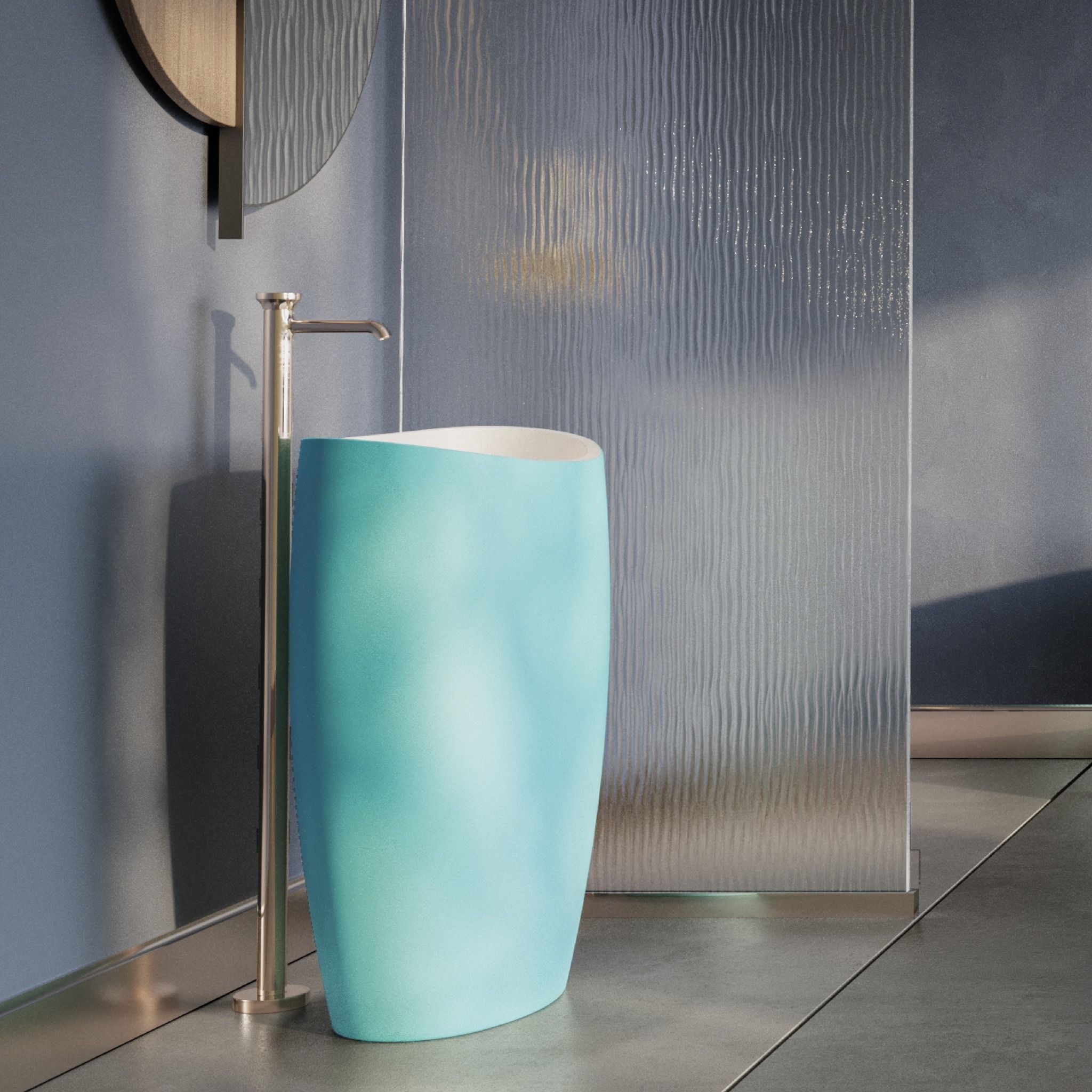 Chậu lavabo chân dài bằng mineral glass composite Marina Celeste - Cotton