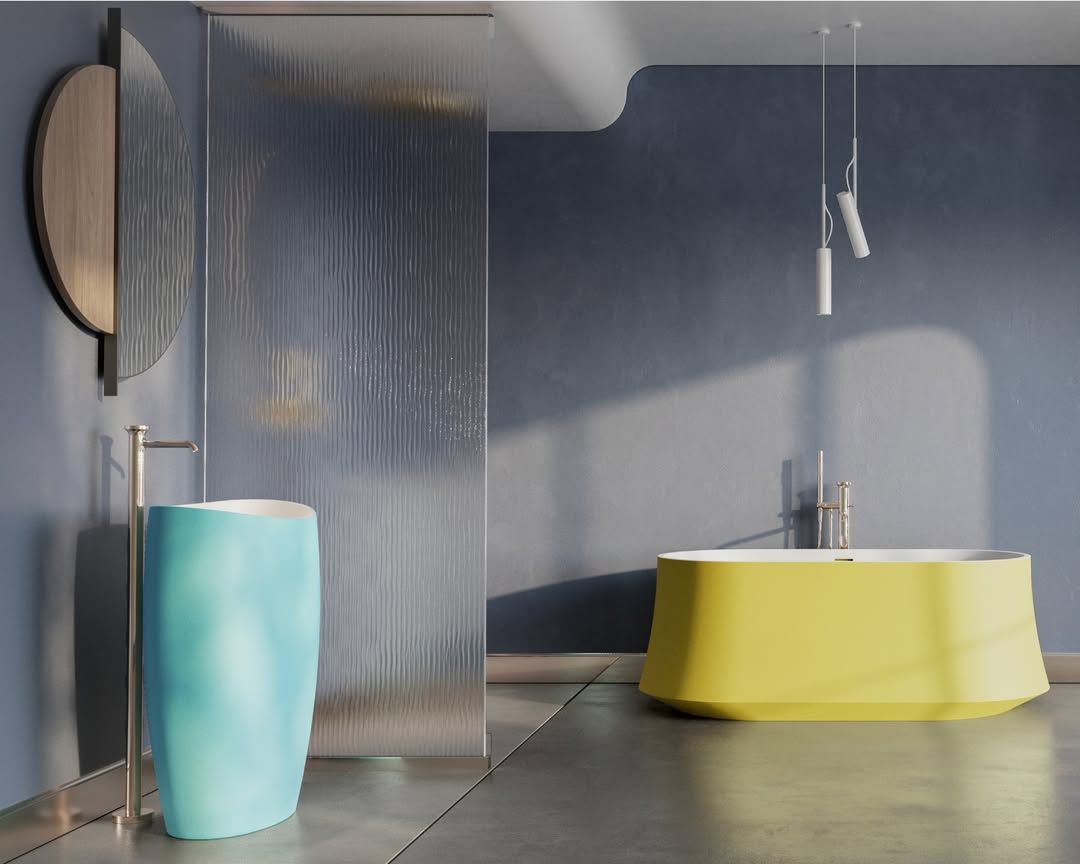 Chậu lavabo chân dài bằng mineral glass composite Marina Celeste - Cotton