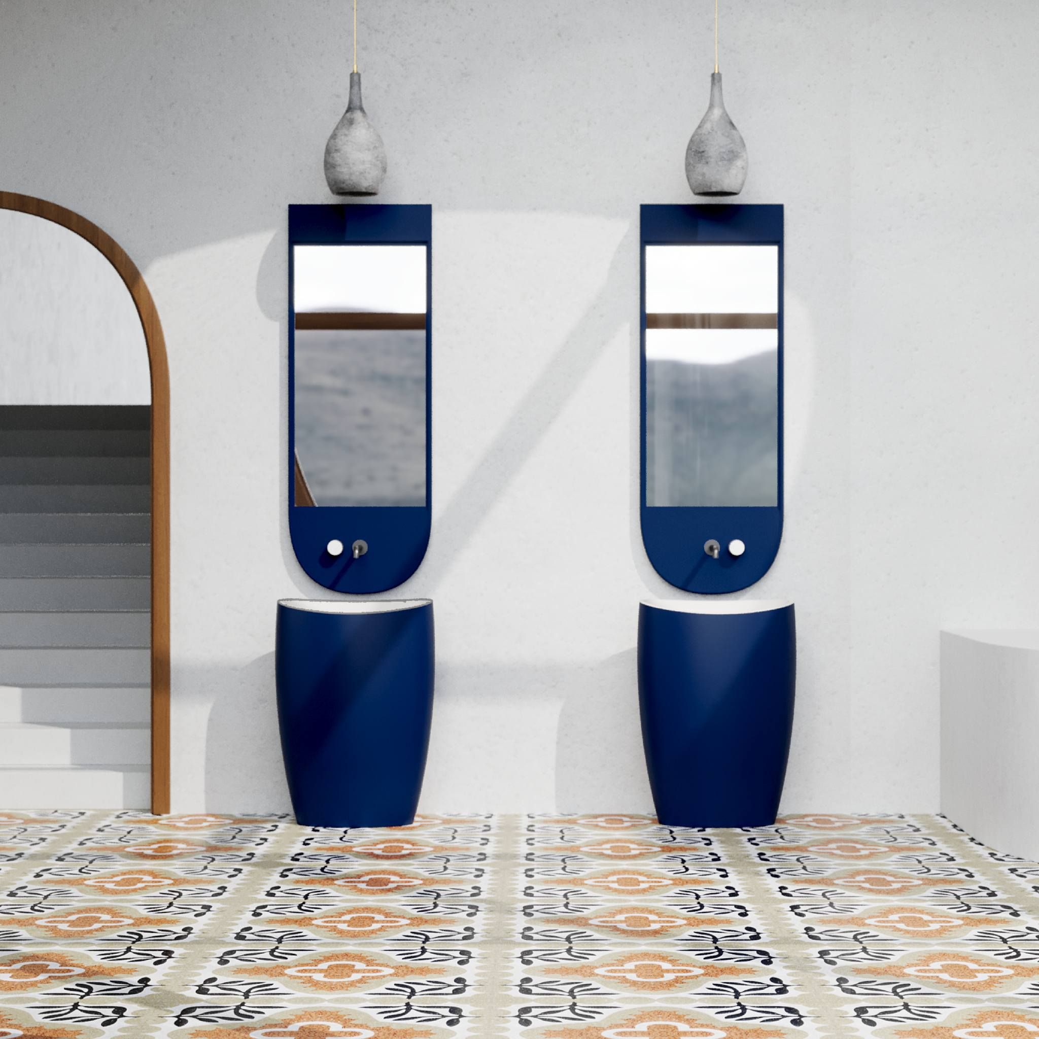 Chậu lavabo chân dài bằng mineral glass composite Marina Galaxy - Cotton