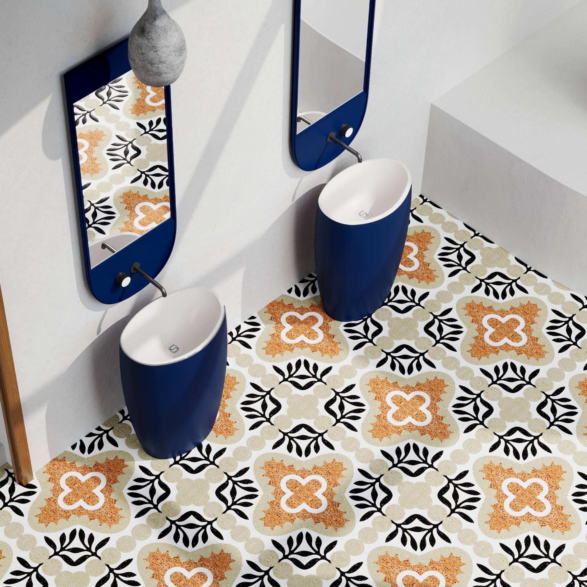 Chậu lavabo chân dài bằng mineral glass composite Marina Galaxy - Cotton