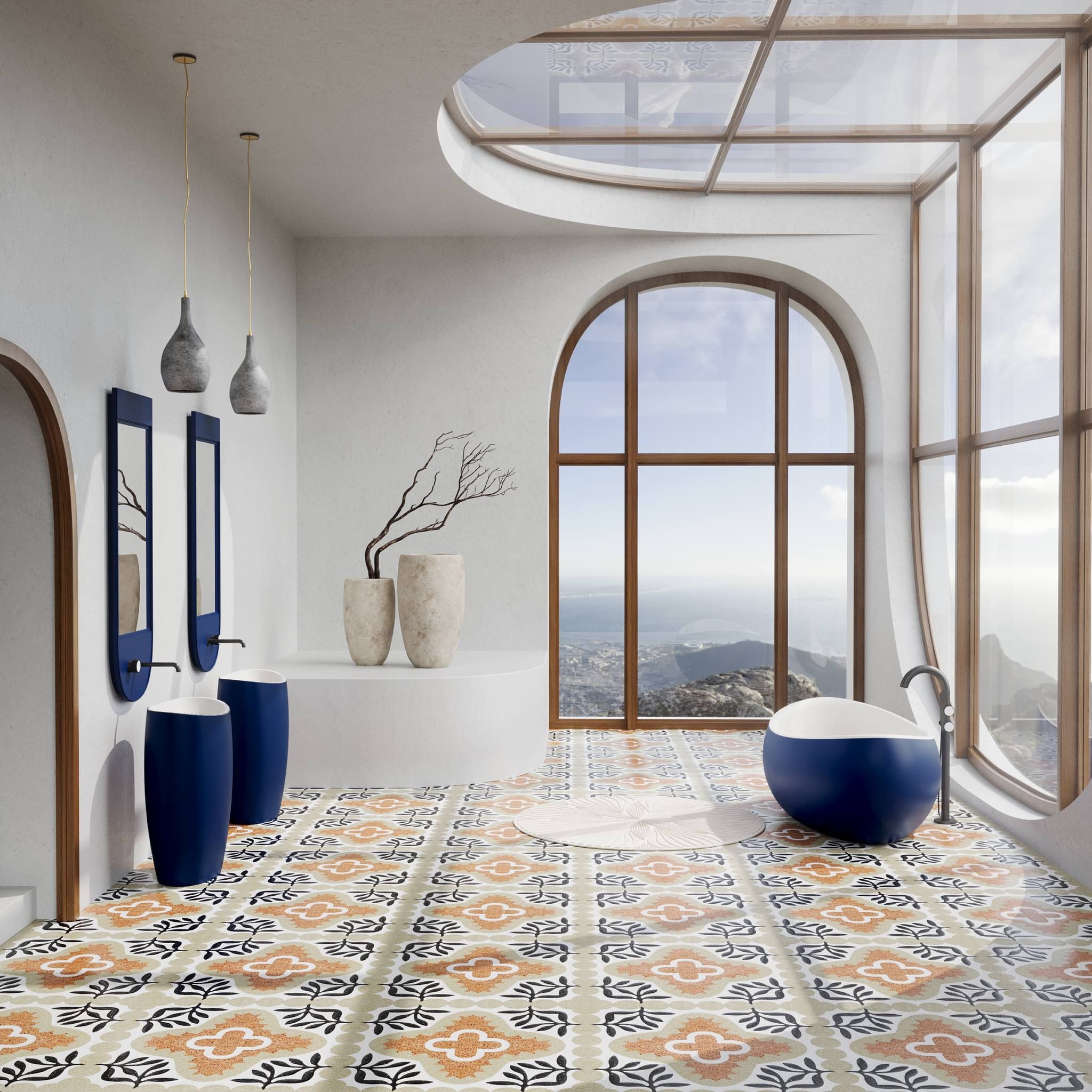 Chậu lavabo chân dài bằng mineral glass composite Marina Galaxy - Cotton