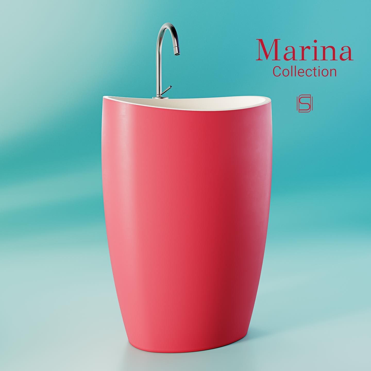 Chậu lavabo chân dài bằng mineral glass composite Marina Rose - Cotton