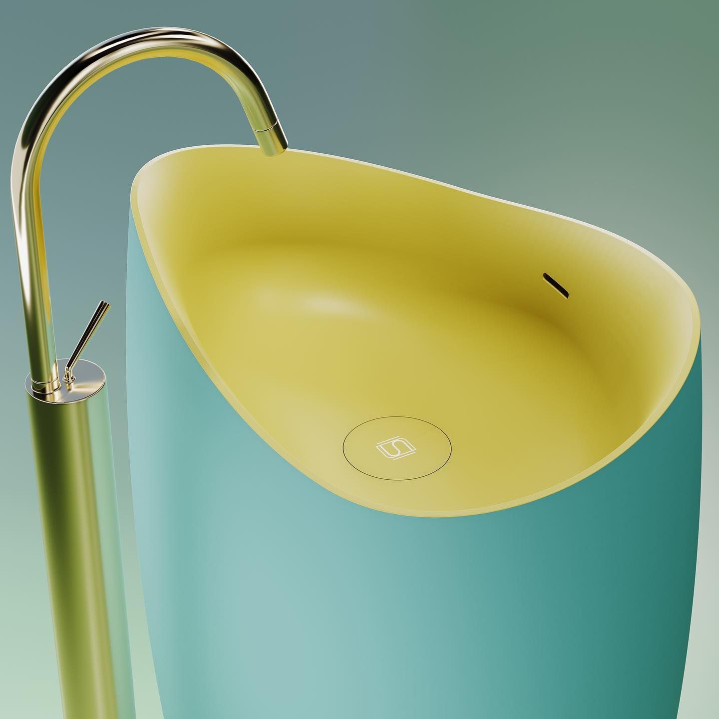 Chậu lavabo chân dài bằng mineral glass composite Marcela Aquamarine - Aurora