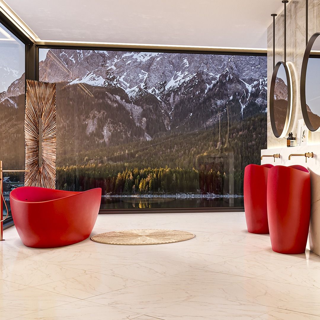 Chậu lavabo chân dài bằng mineral glass composite Marcela Rose