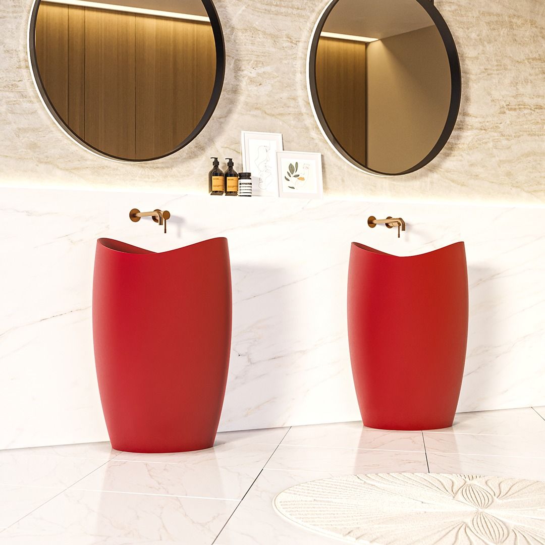 Chậu lavabo chân dài bằng mineral glass composite Marcela Rose