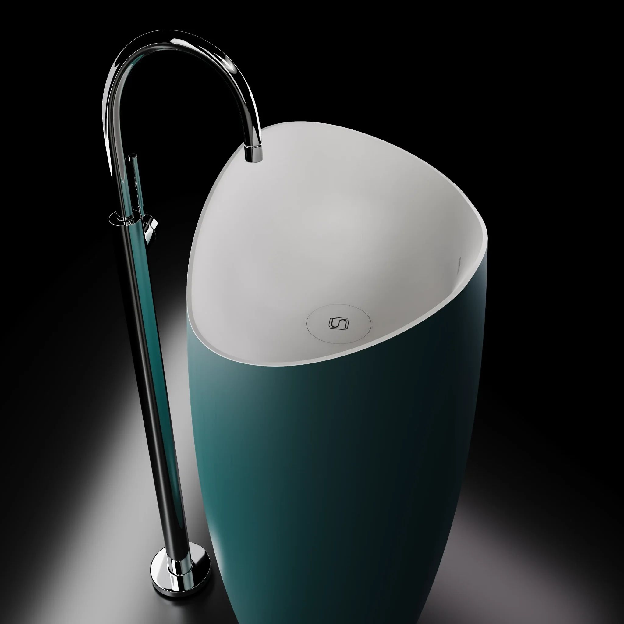Chậu lavabo chân dài bằng mineral glass composite Marcela Storm - Cotton