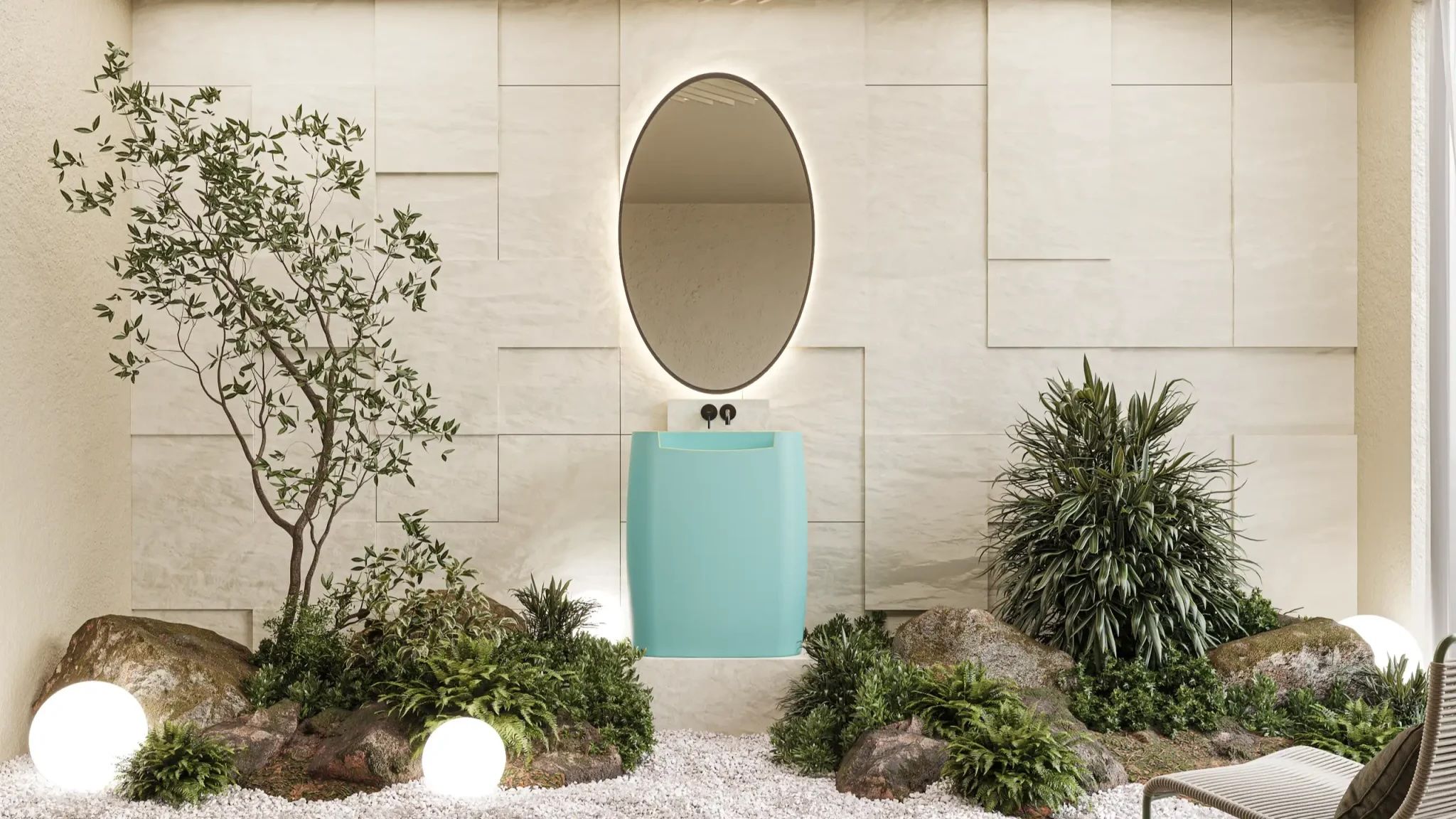 Chậu lavabo chân dài bằng mineral glass composite Mason Aquamarine - Aurora