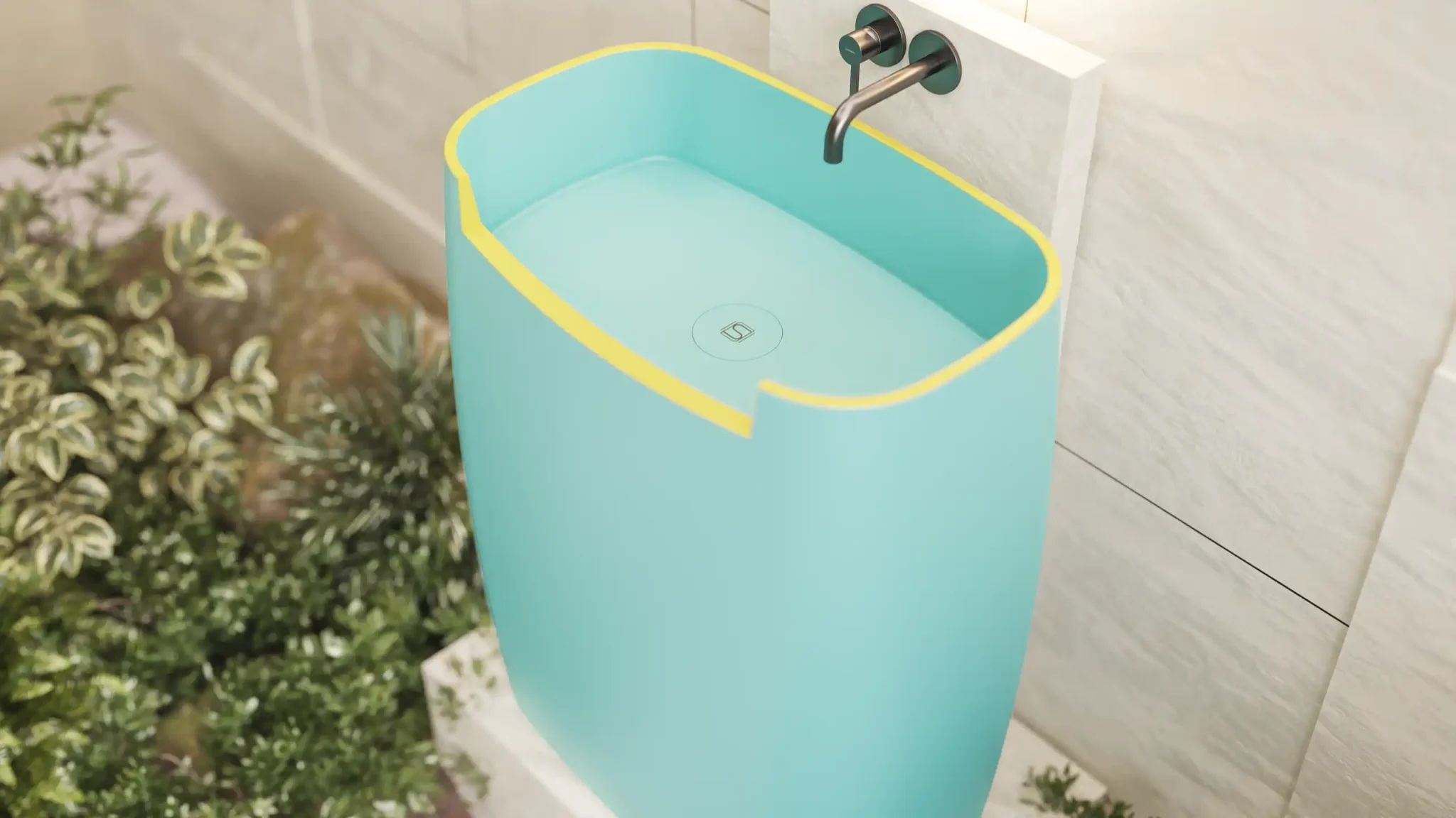 Chậu lavabo chân dài bằng mineral glass composite Mason Aquamarine - Aurora