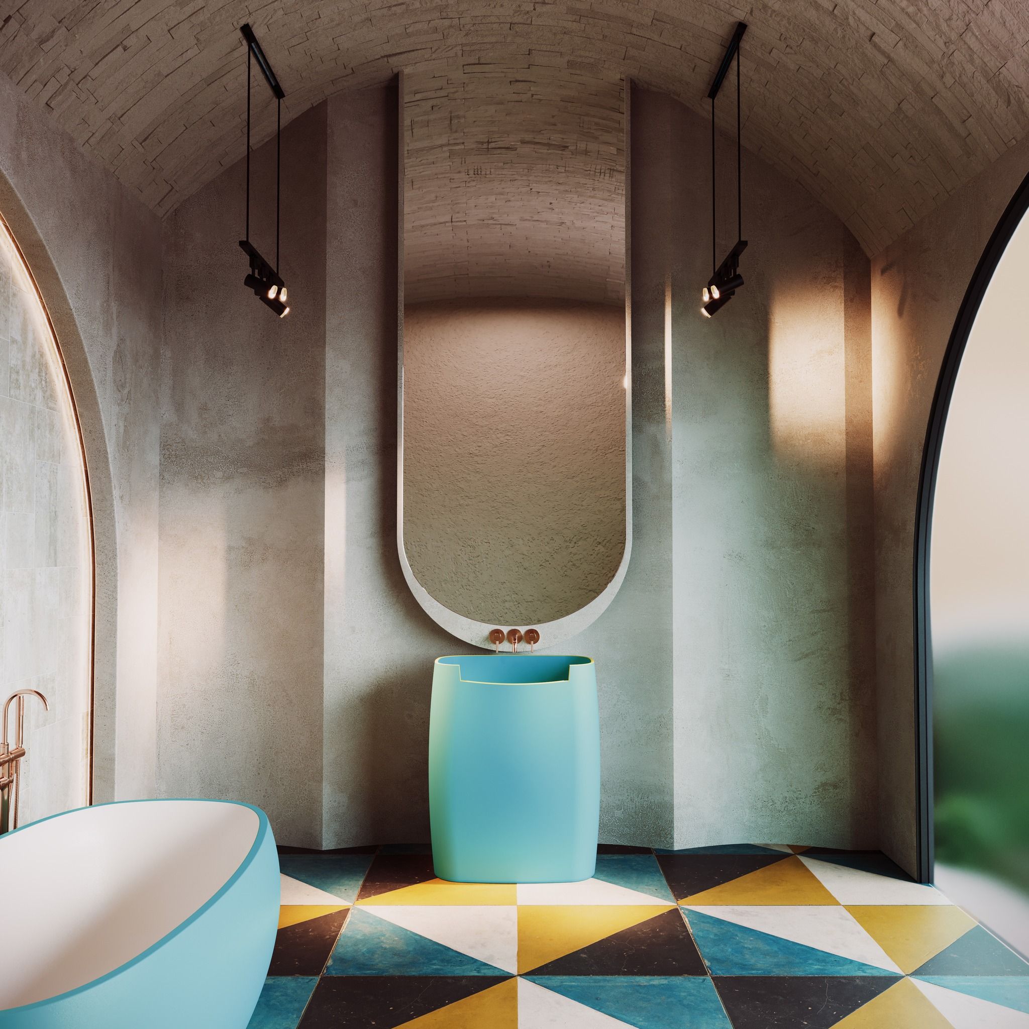 Chậu lavabo chân dài bằng mineral glass composite Mason Aquamarine - Aurora