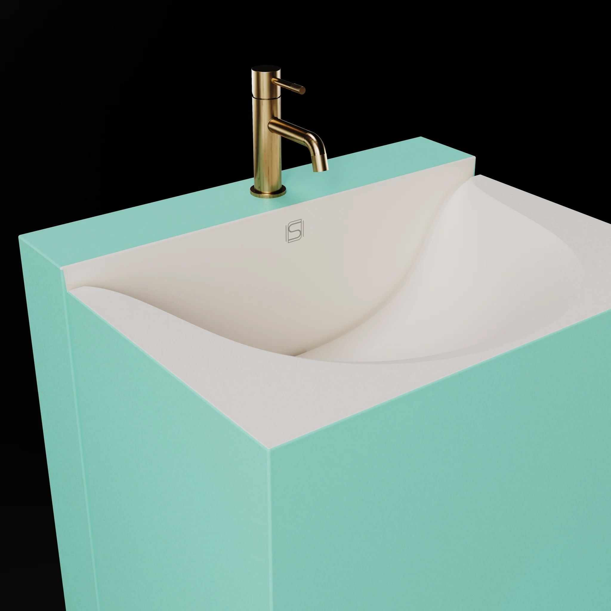 Chậu lavabo chân dài bằng mineral glass composite Marea Aquamarine - Cotton