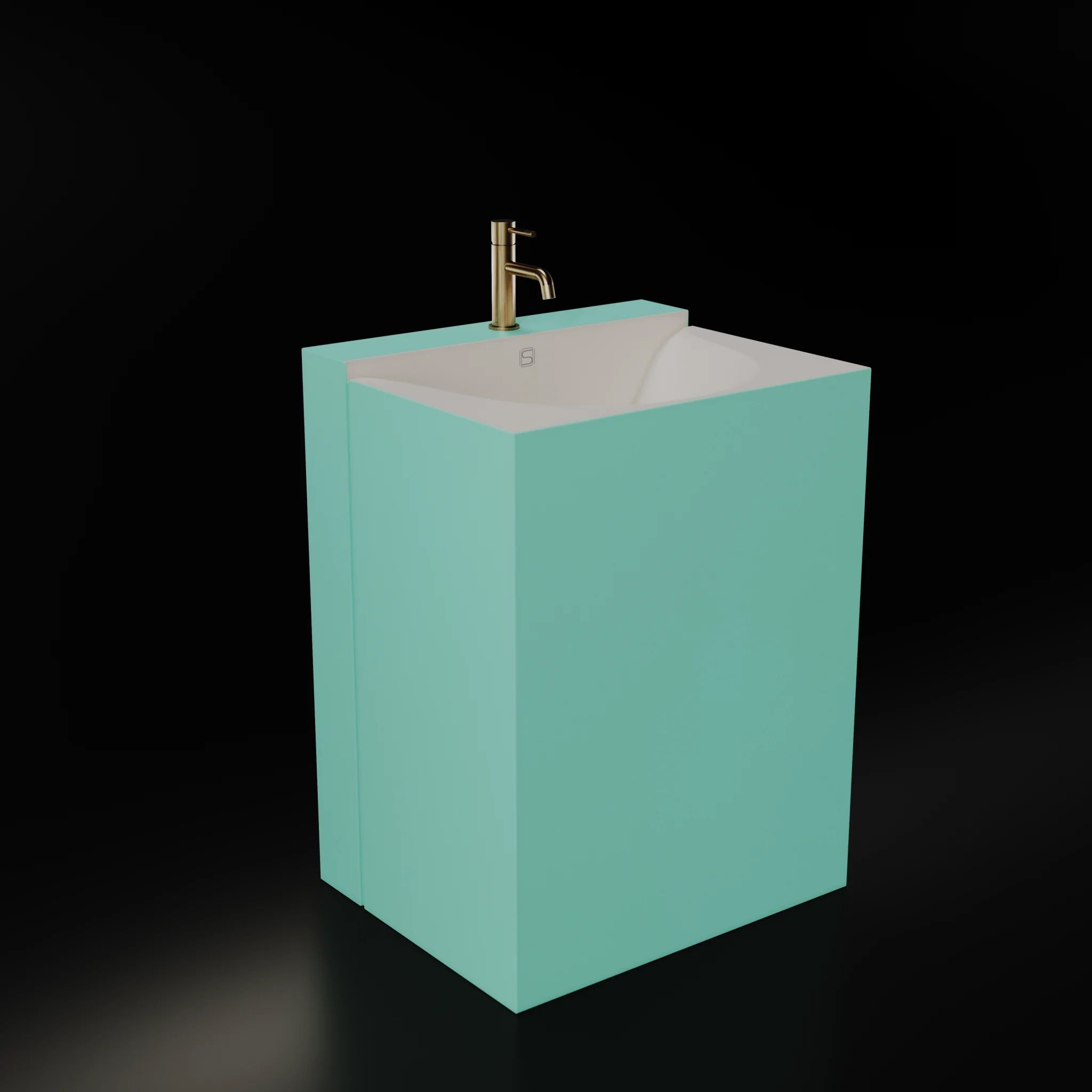 Chậu lavabo chân dài bằng mineral glass composite Marea Aquamarine - Cotton