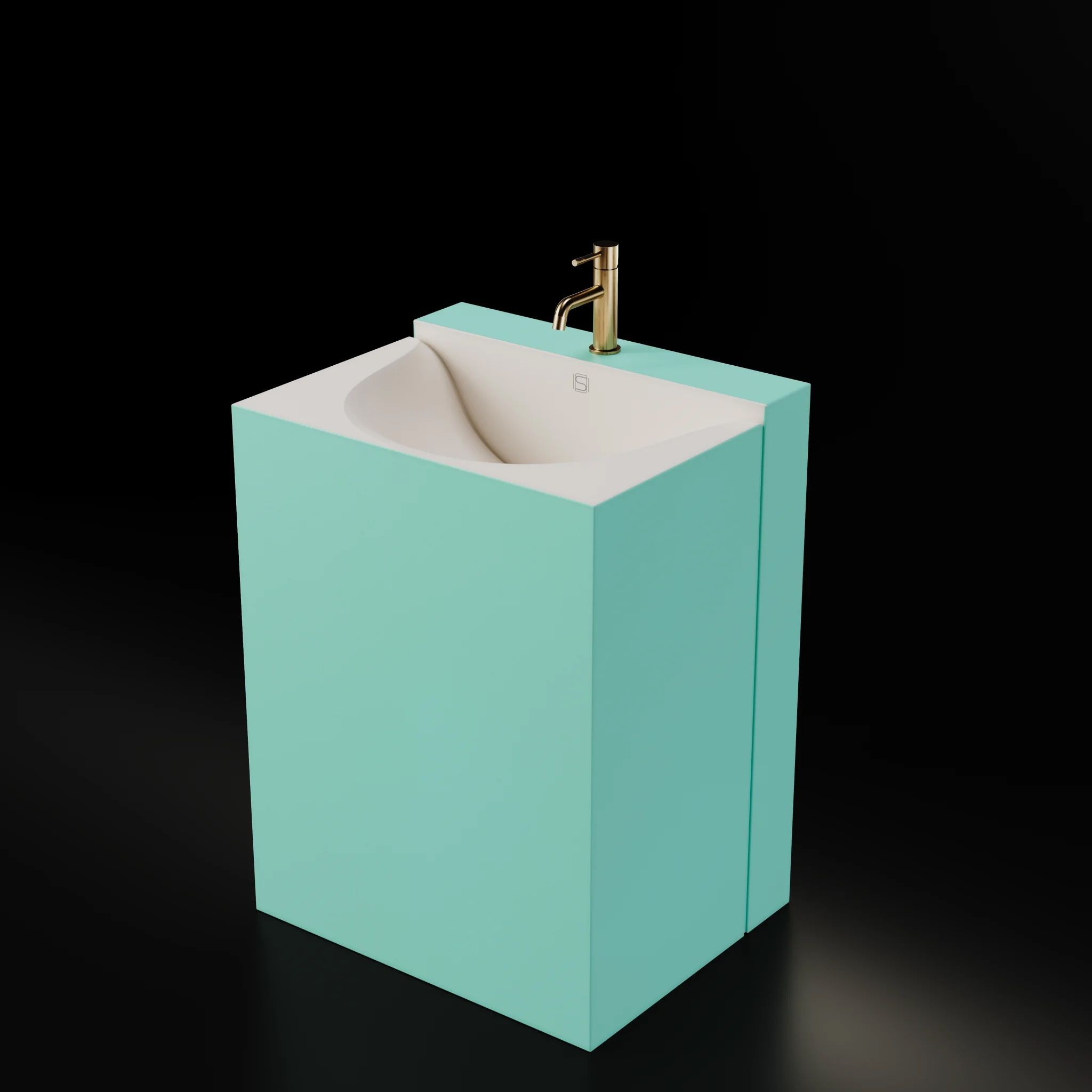 Chậu lavabo chân dài bằng mineral glass composite Marea Aquamarine - Cotton