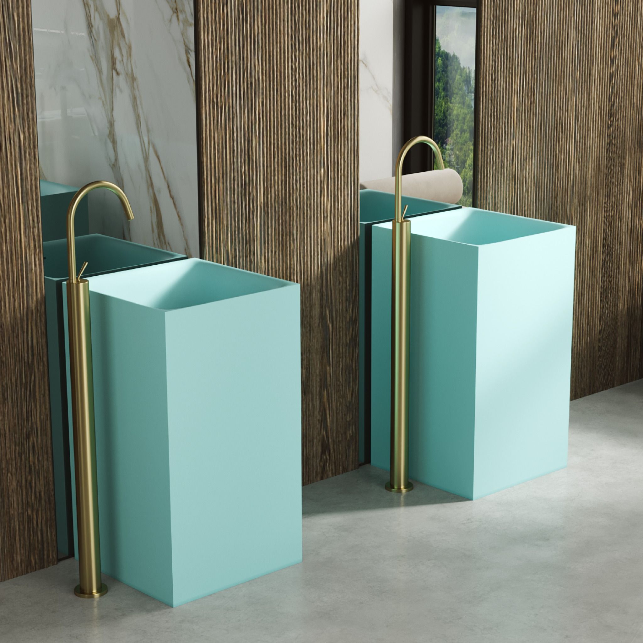Chậu lavabo chân dài bằng mineral glass composite Noble Aquamarine