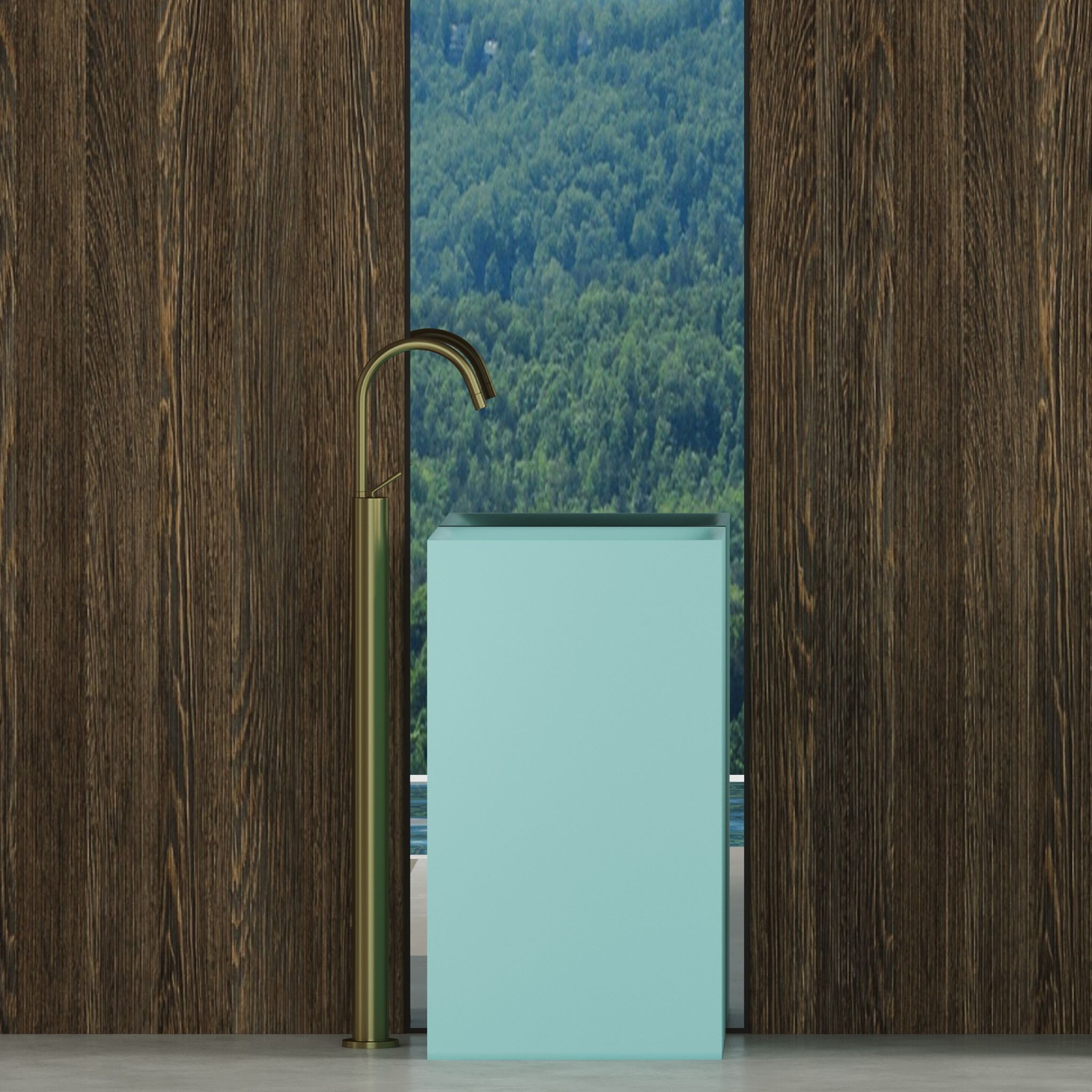 Chậu lavabo chân dài bằng mineral glass composite Noble Aquamarine