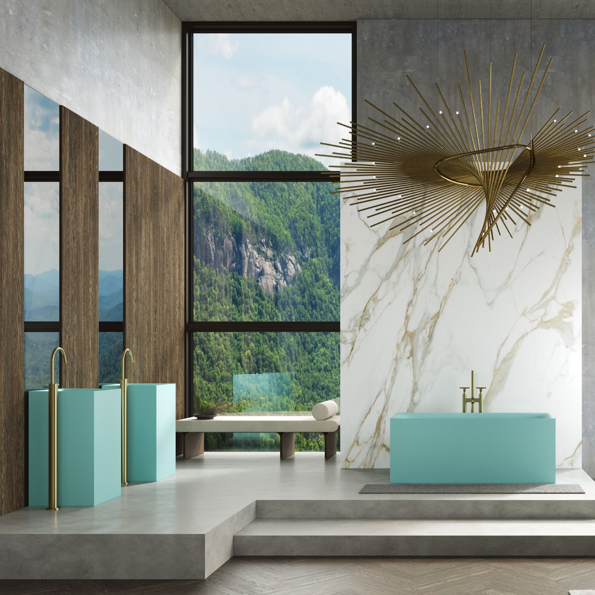 Chậu lavabo chân dài bằng mineral glass composite Noble Aquamarine