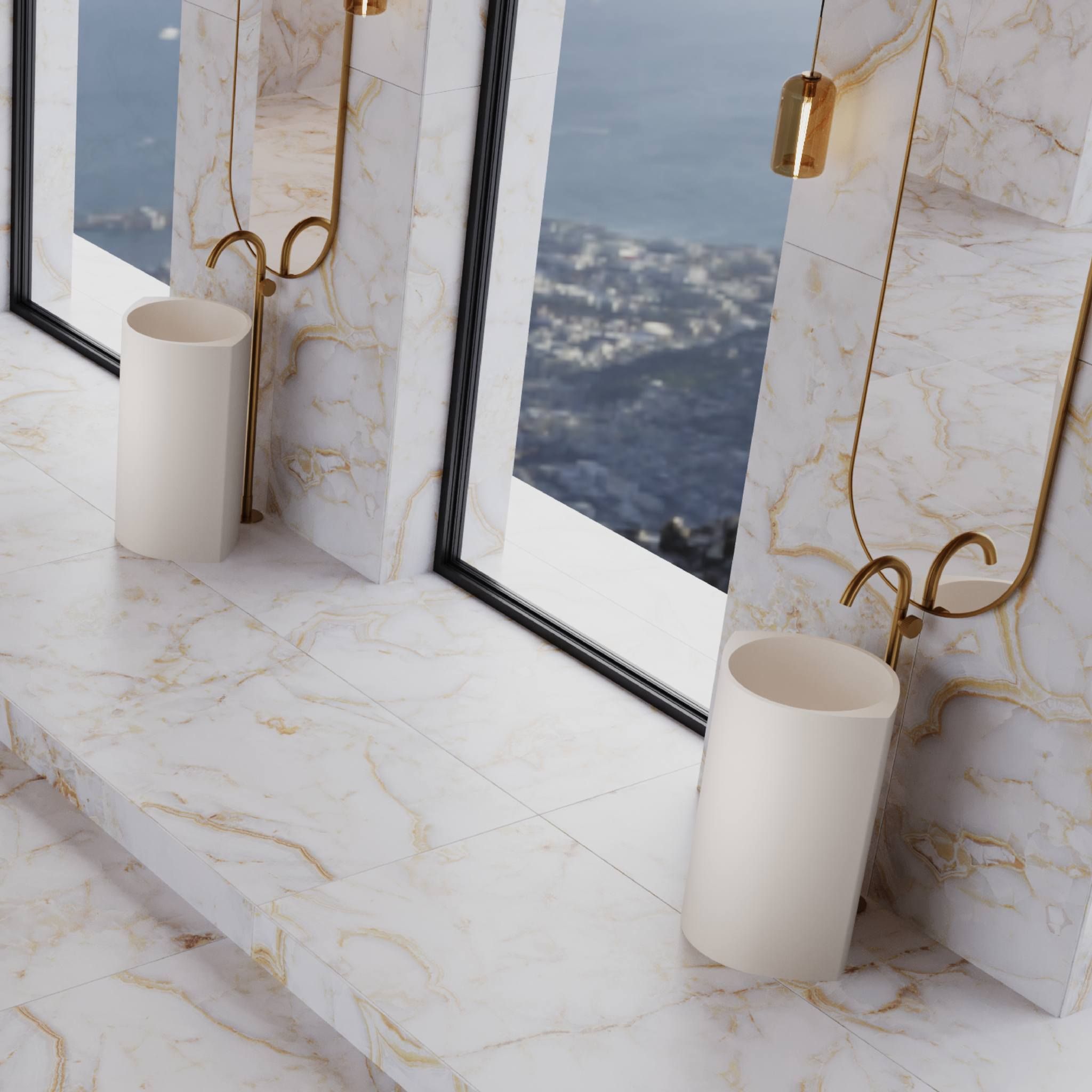 Chậu lavabo chân dài bằng mineral glass composite Olivia Cotton