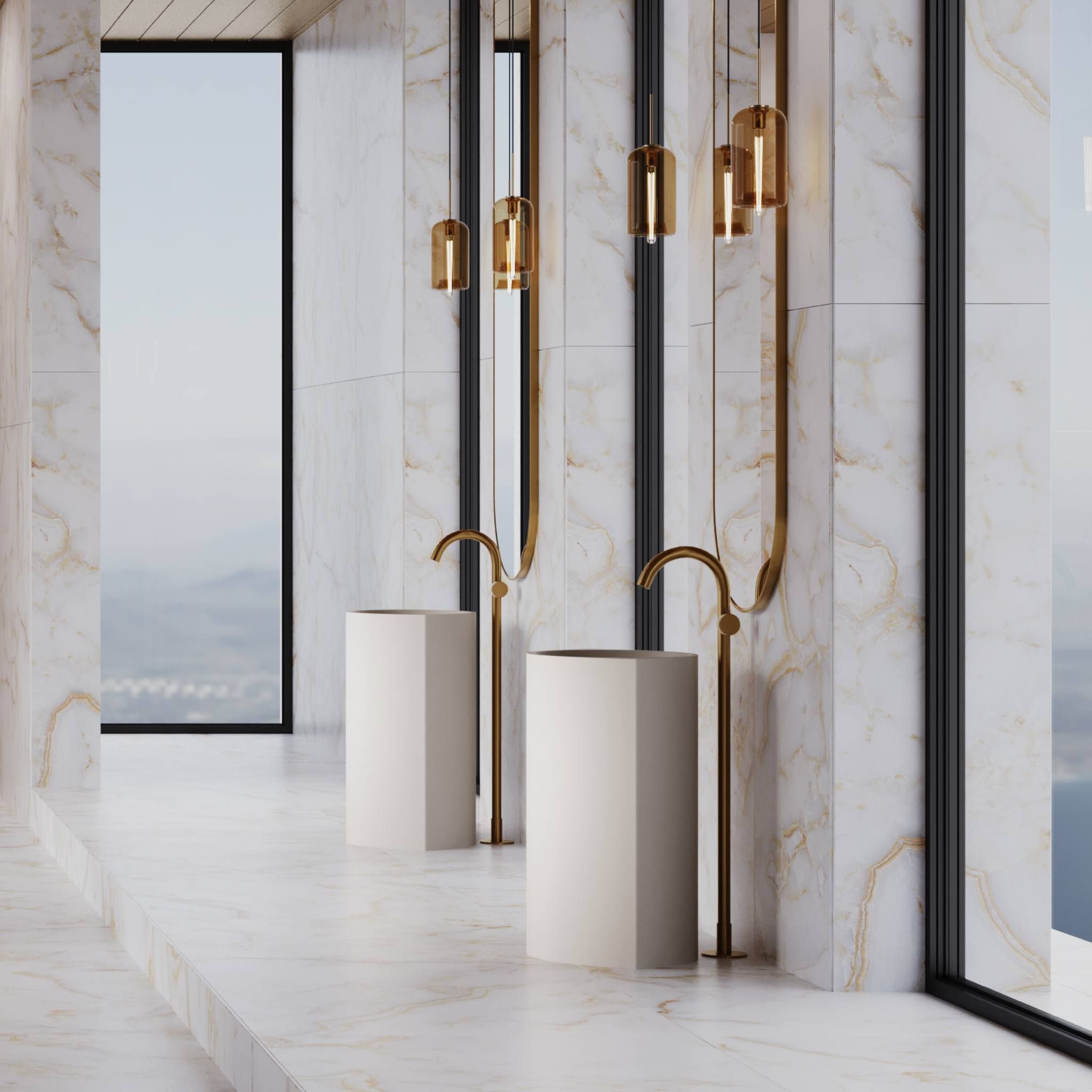 Chậu lavabo chân dài bằng mineral glass composite Olivia Cotton