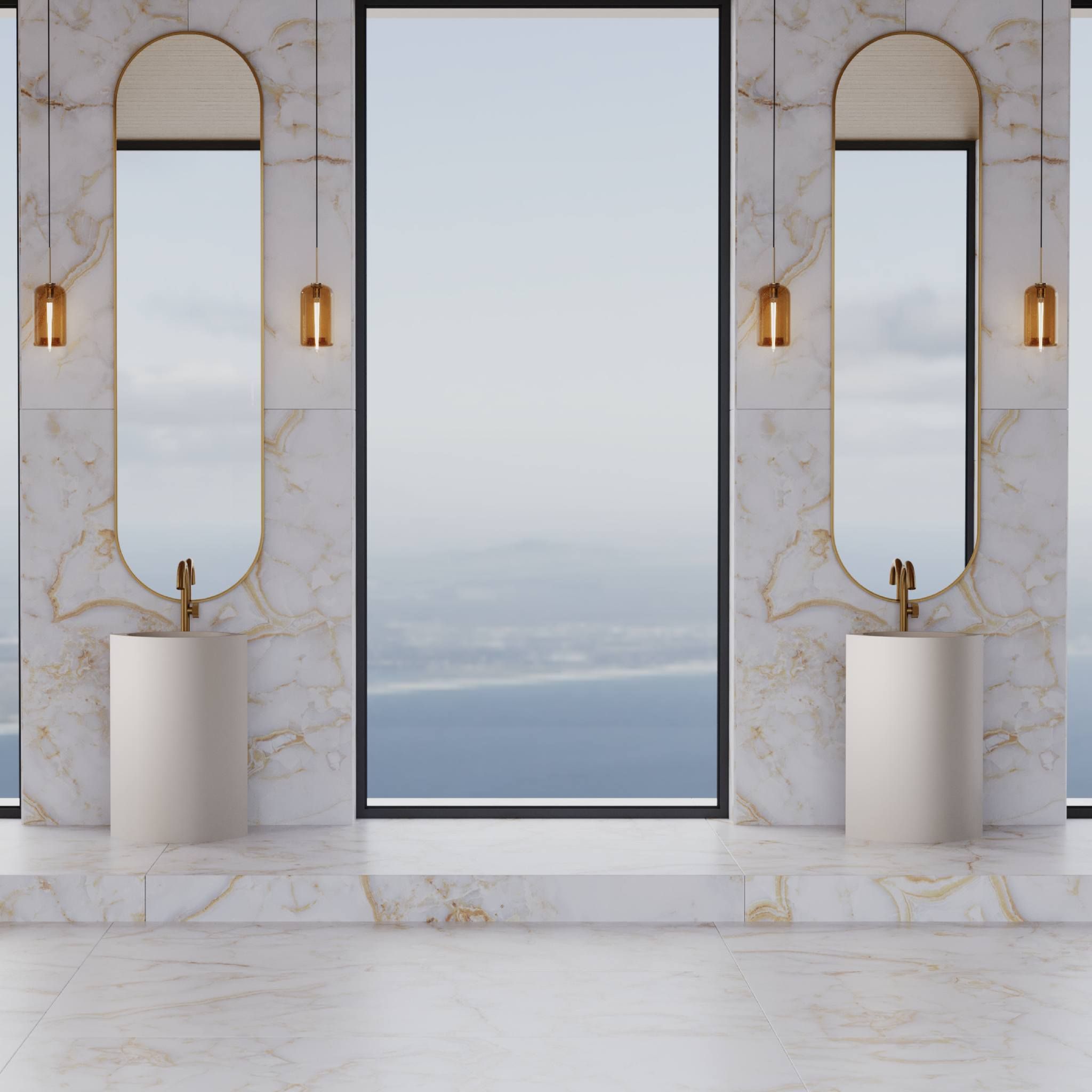 Chậu lavabo chân dài bằng mineral glass composite Olivia Cotton